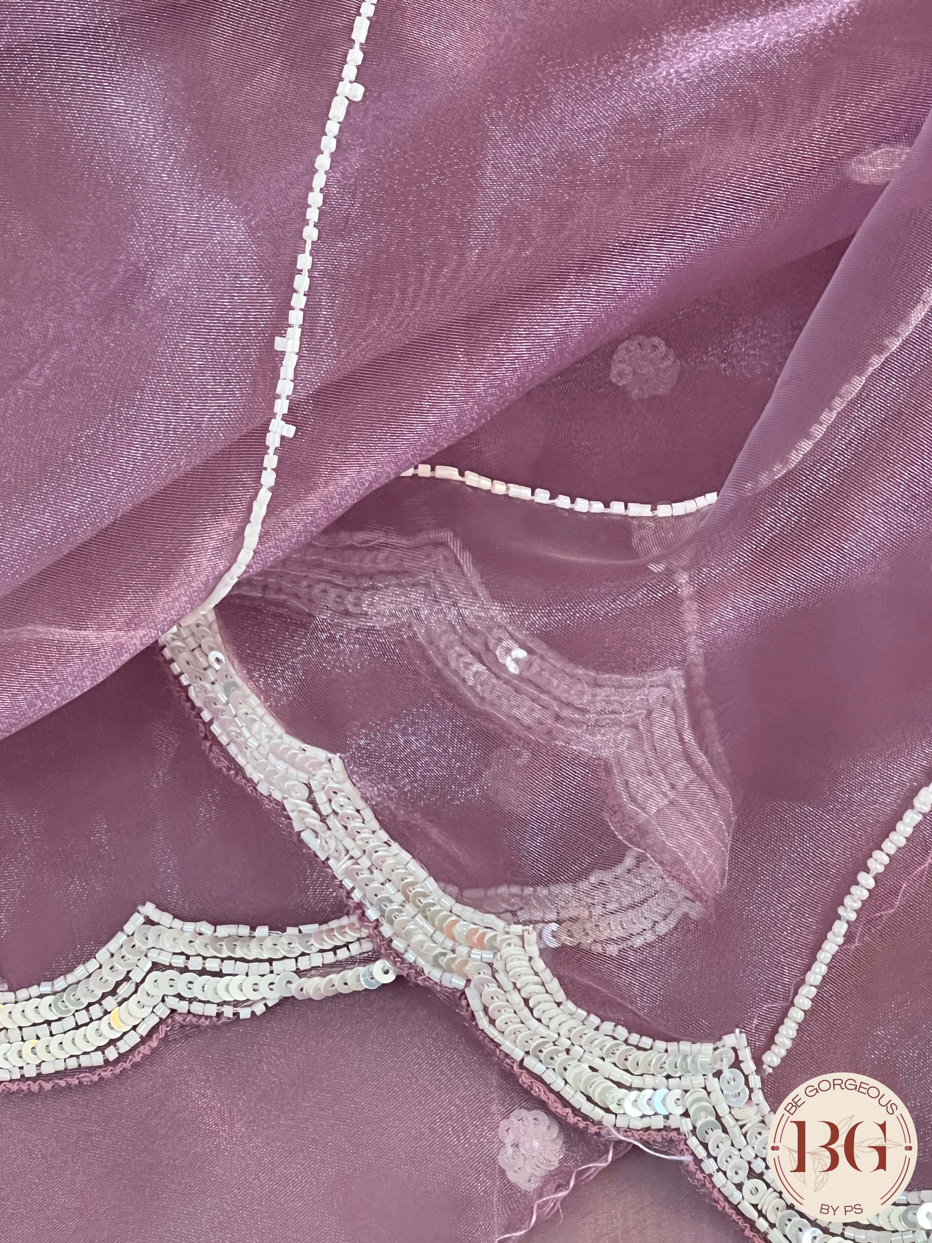 Organza Tissue with pearl sequence & embroidery in gorgeous lavender color