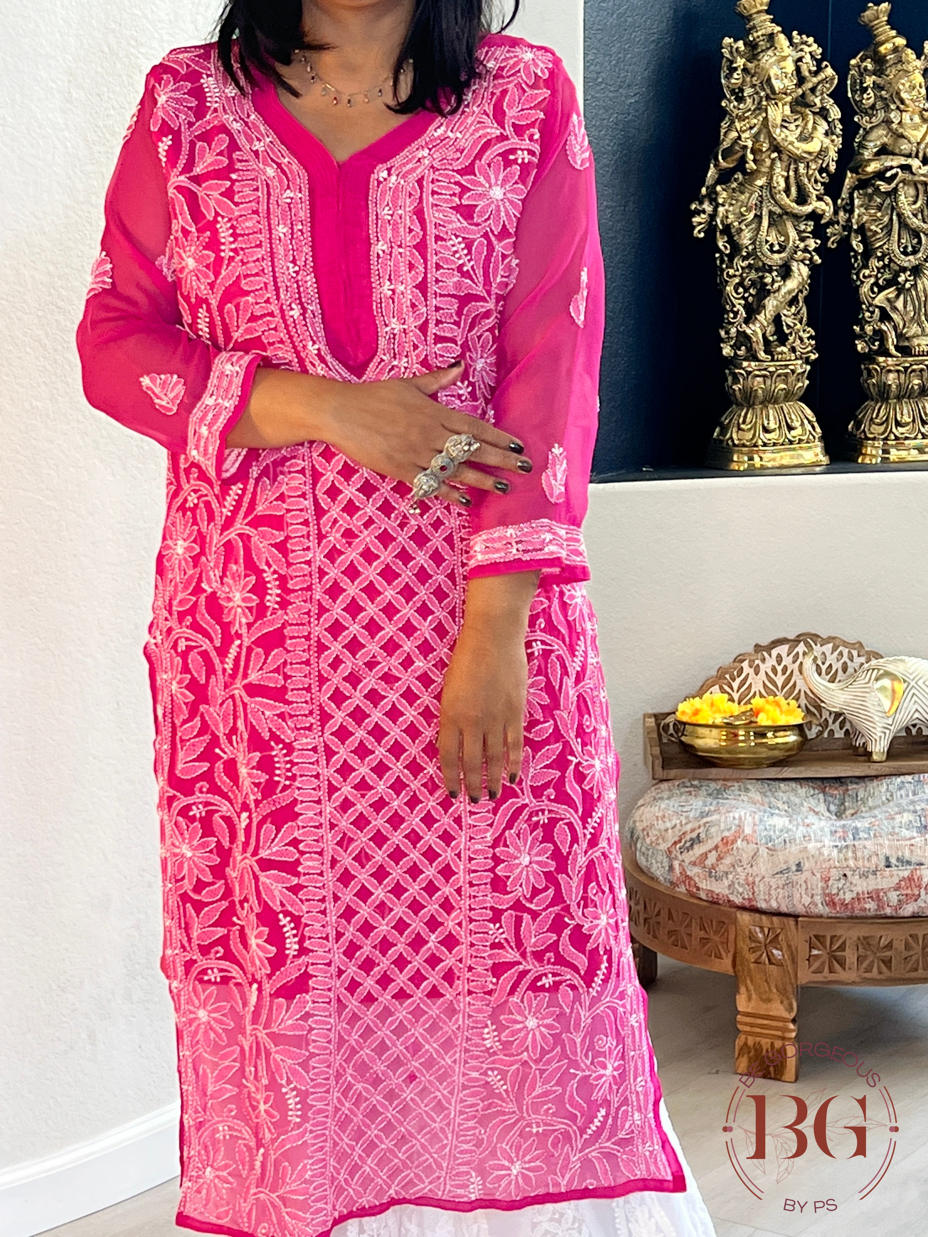 Chiffon Front Jaal Kurti(40) Hot Pink CH-CHI-FRO-HO344