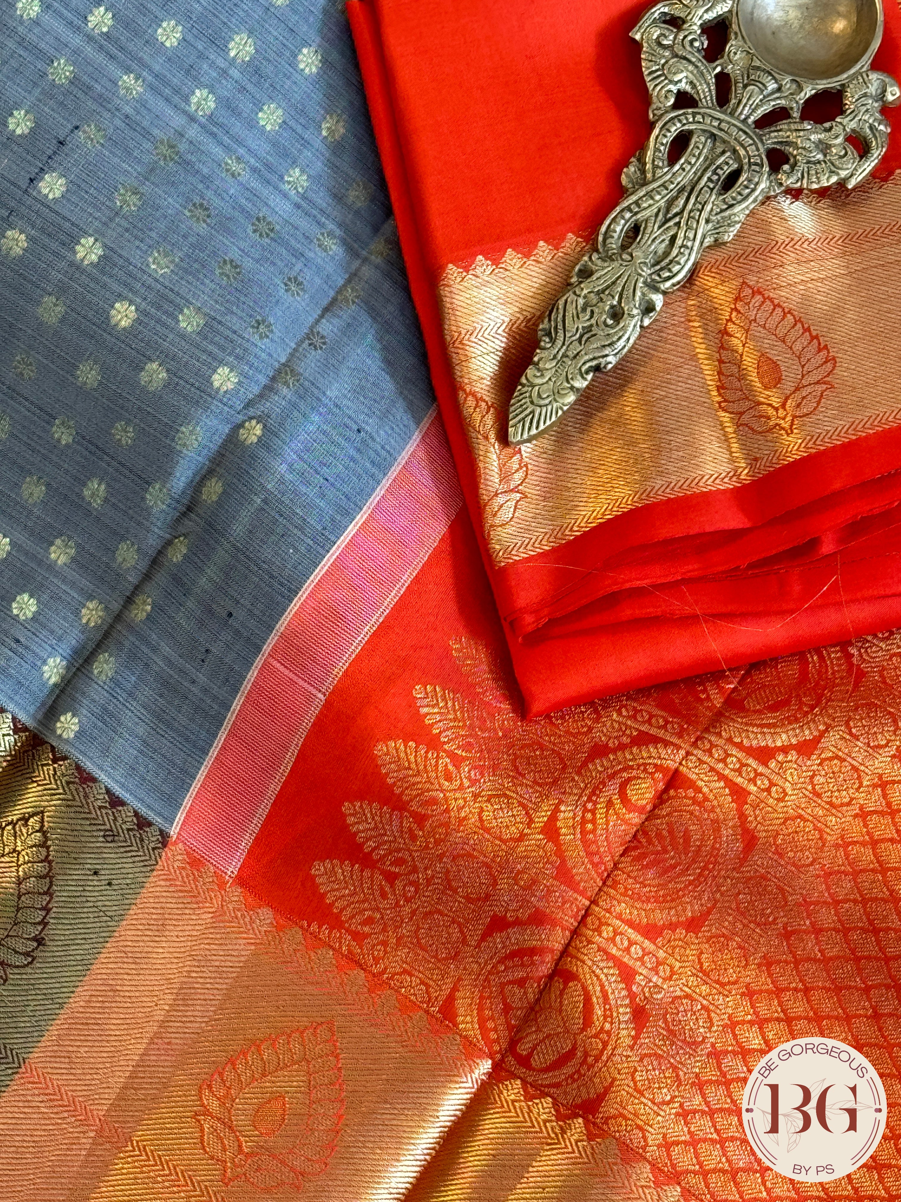 Kanjeevaram pure silk handloom saree - laxman butta grey