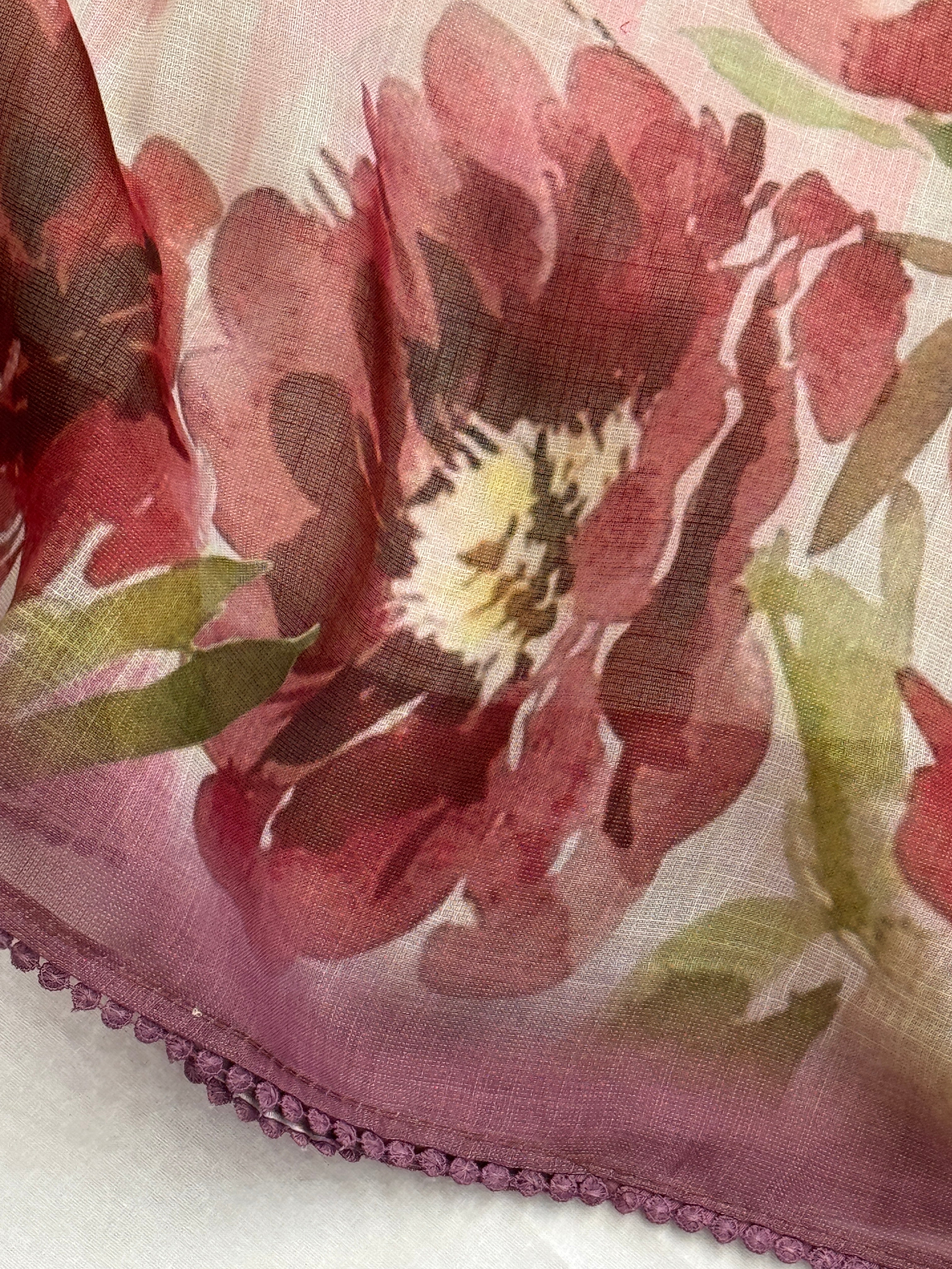 Bengal Linen Saree handpainted with French Knot Embroidery