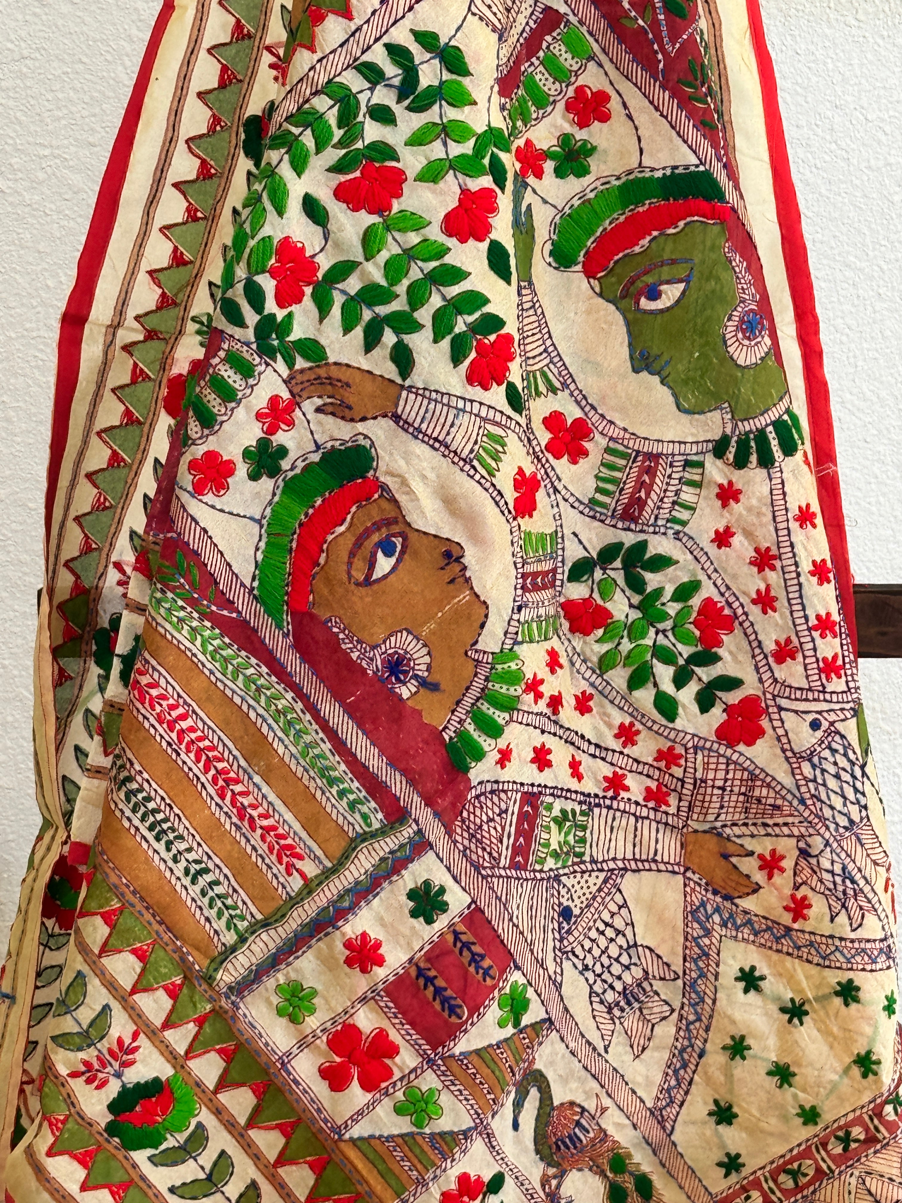 Chanderi Kantha dupatta - orange