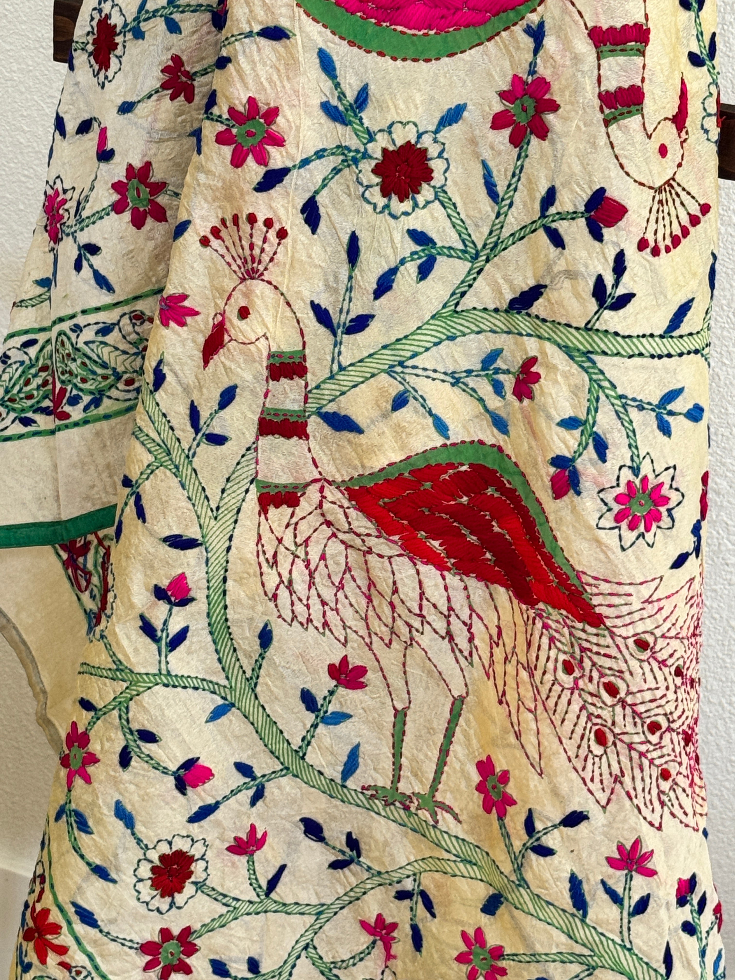 Chanderi Kantha dupatta - green