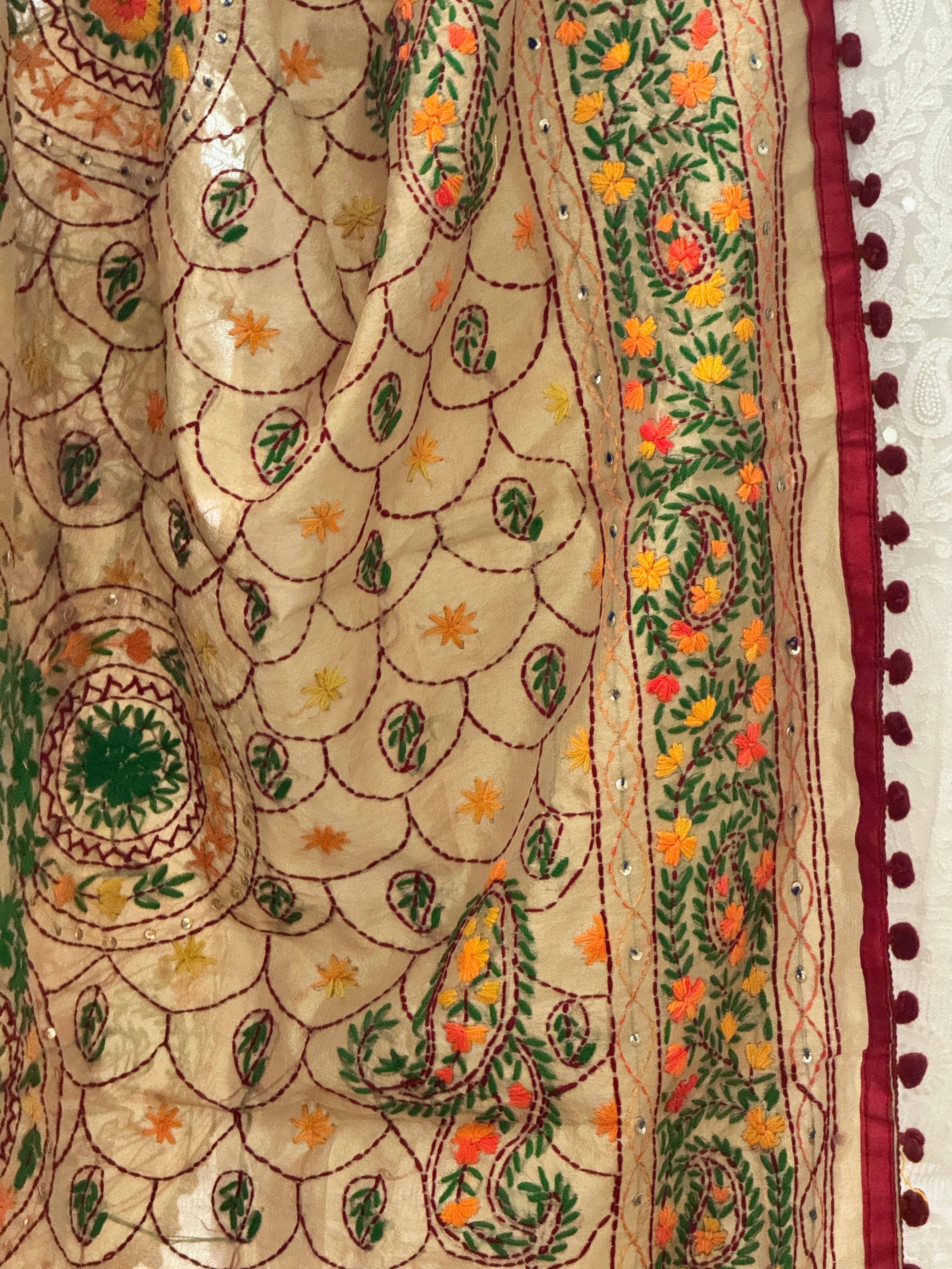 Chanderi Kantha dupatta - red