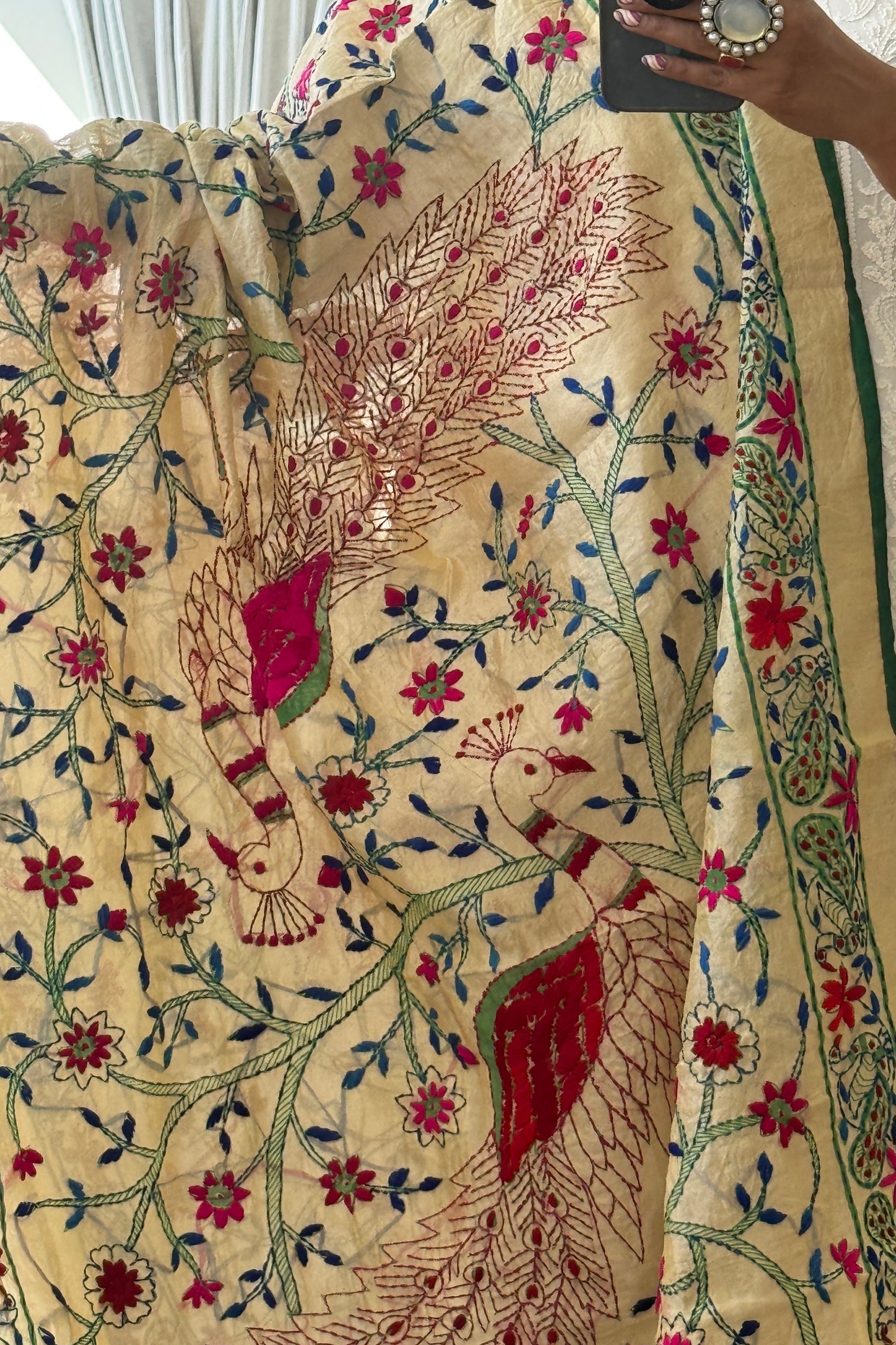 Chanderi Kantha dupatta - green