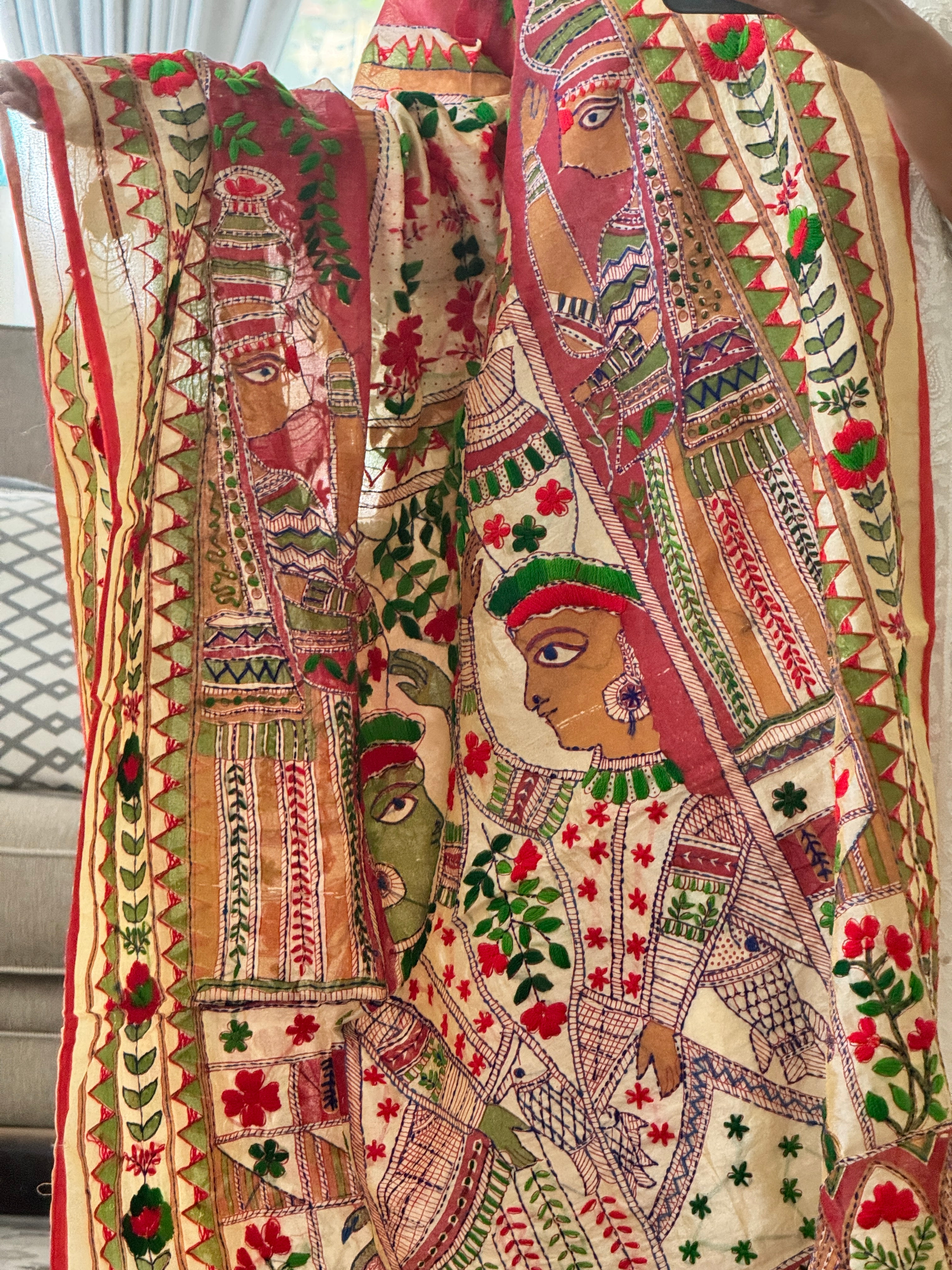 Chanderi Kantha dupatta - orange