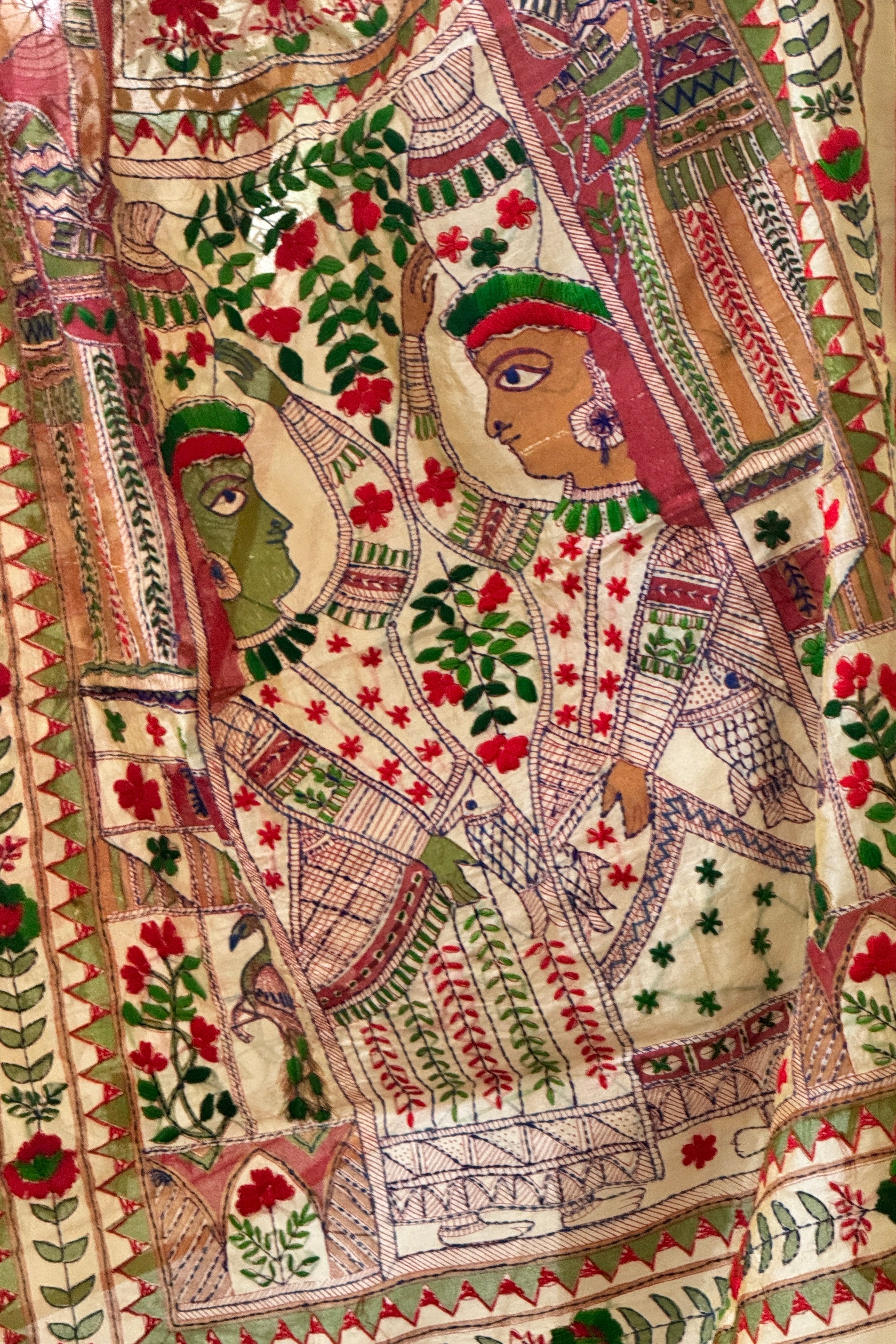 Chanderi Kantha dupatta - orange