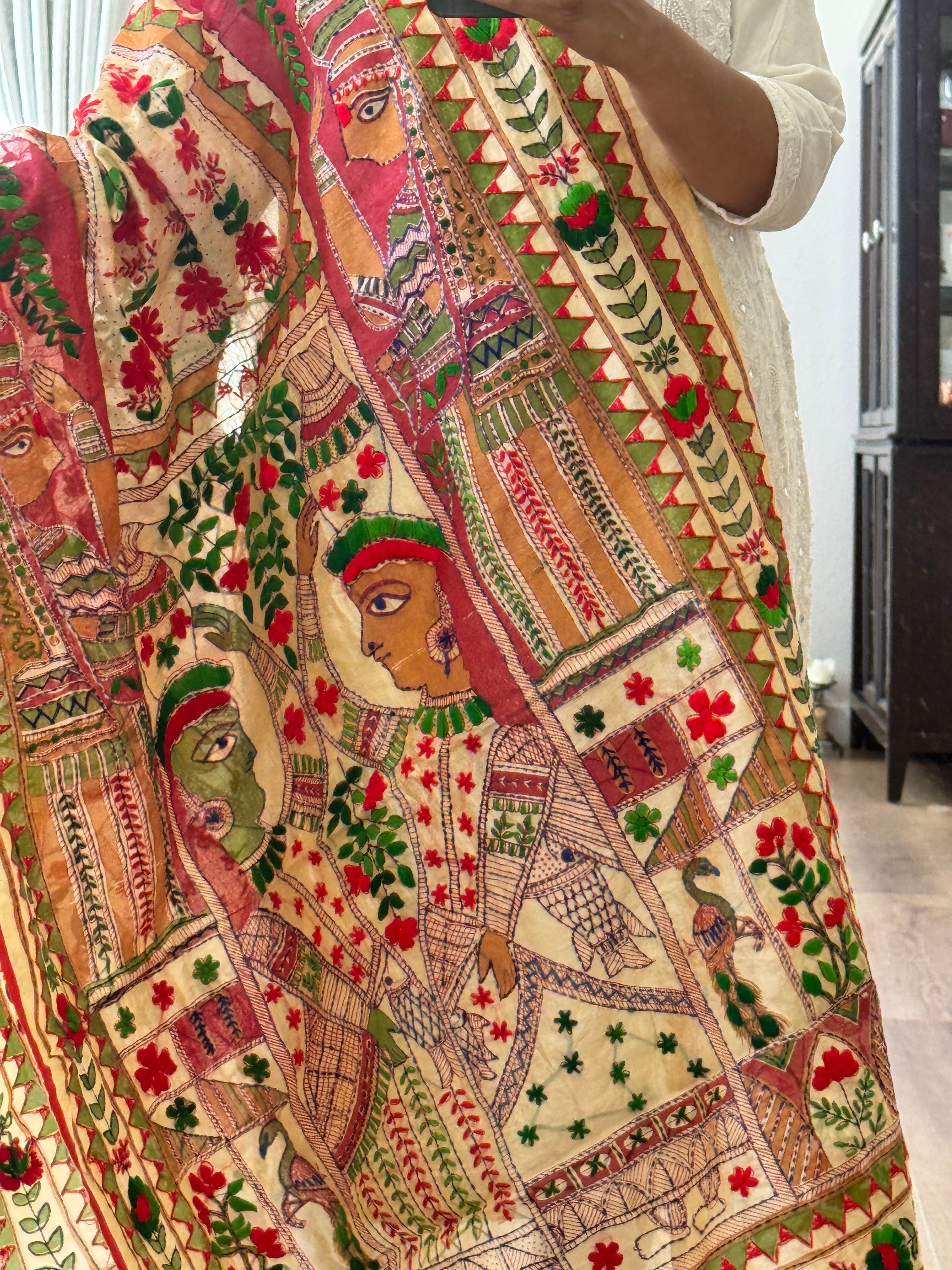 Chanderi Kantha dupatta - orange