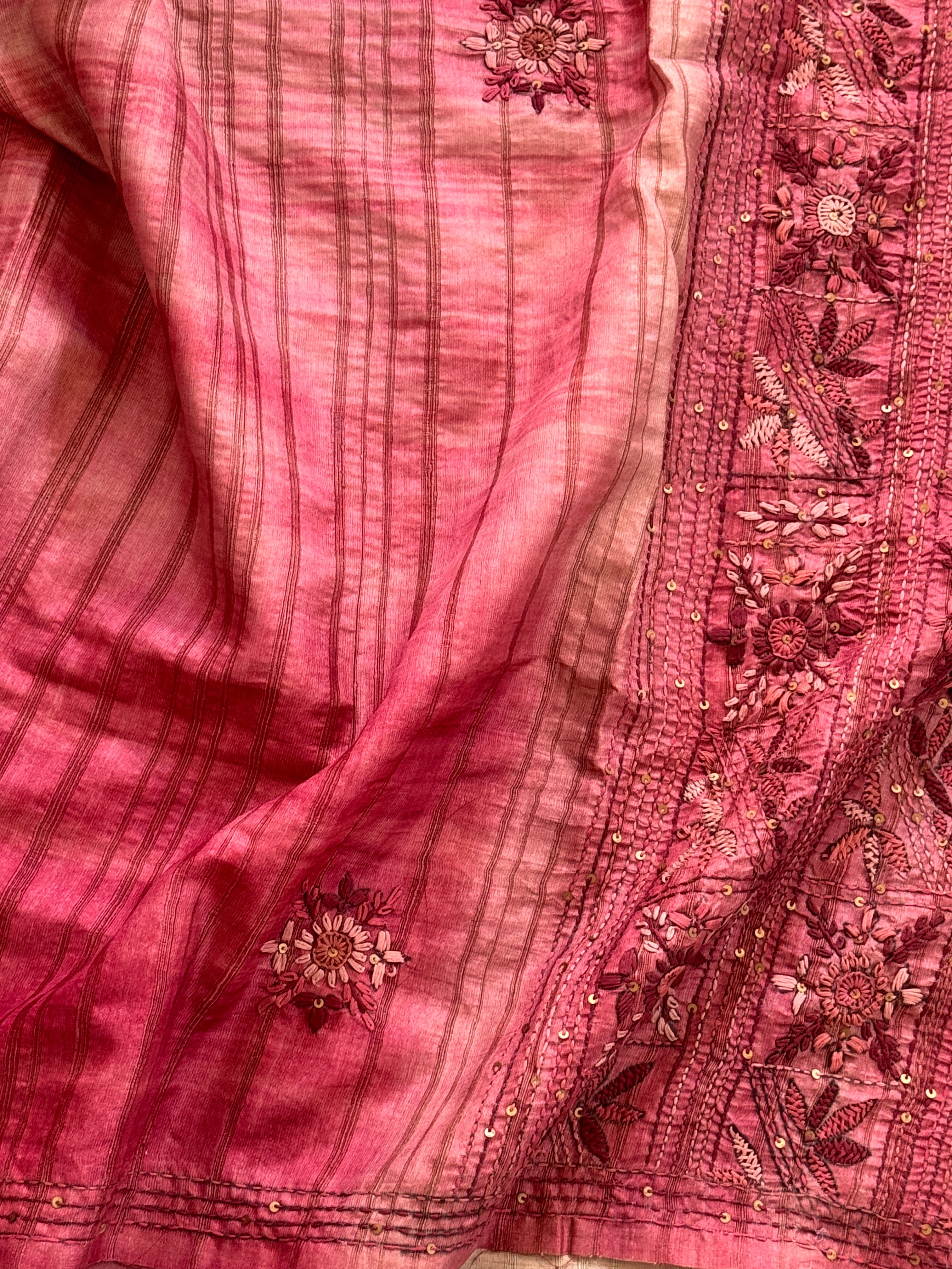 Bengal Linen Saree with French Knot Embroidery