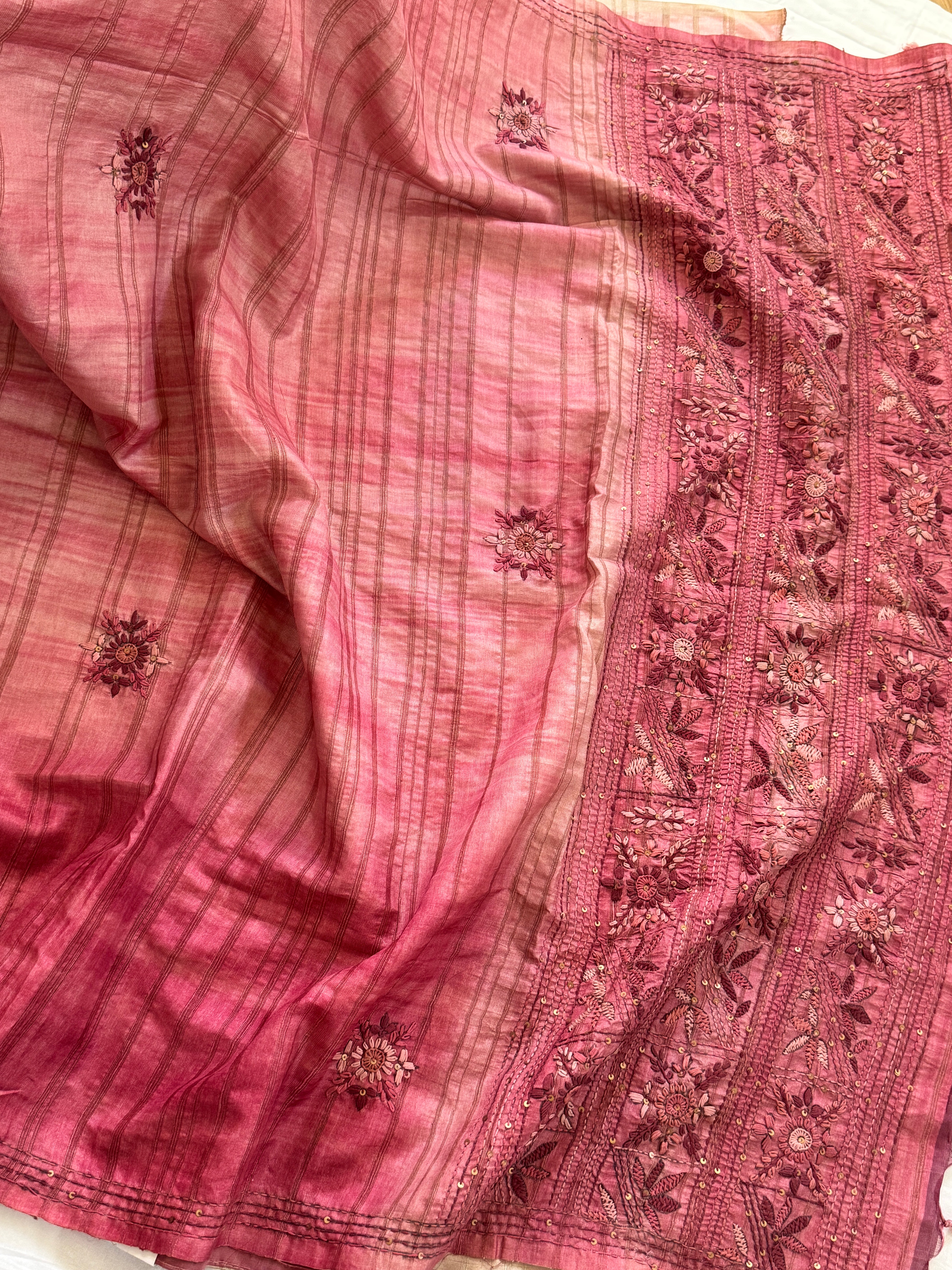 Bengal Linen Saree with French Knot Embroidery