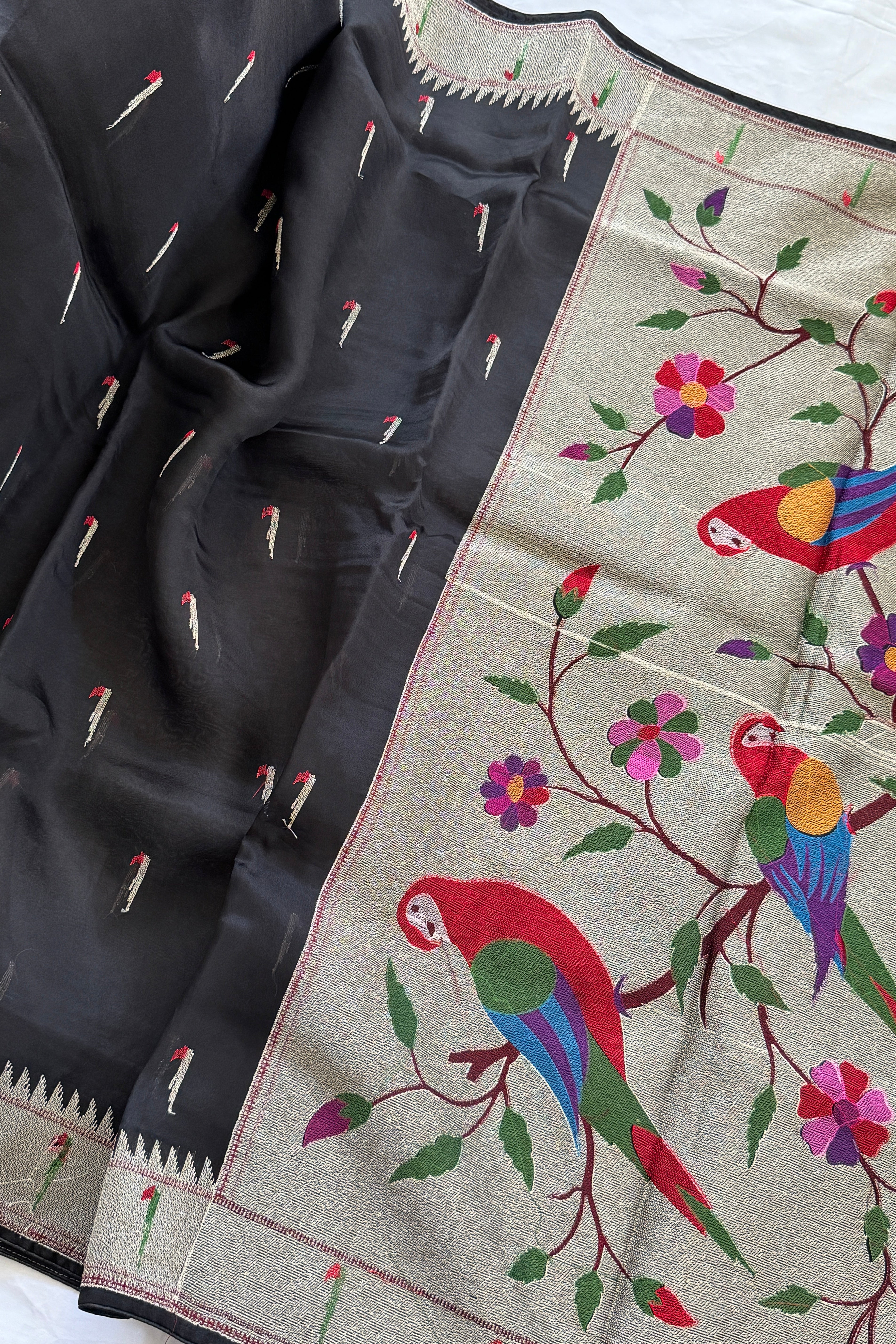 Organza with Paithani Muniya border and pallu