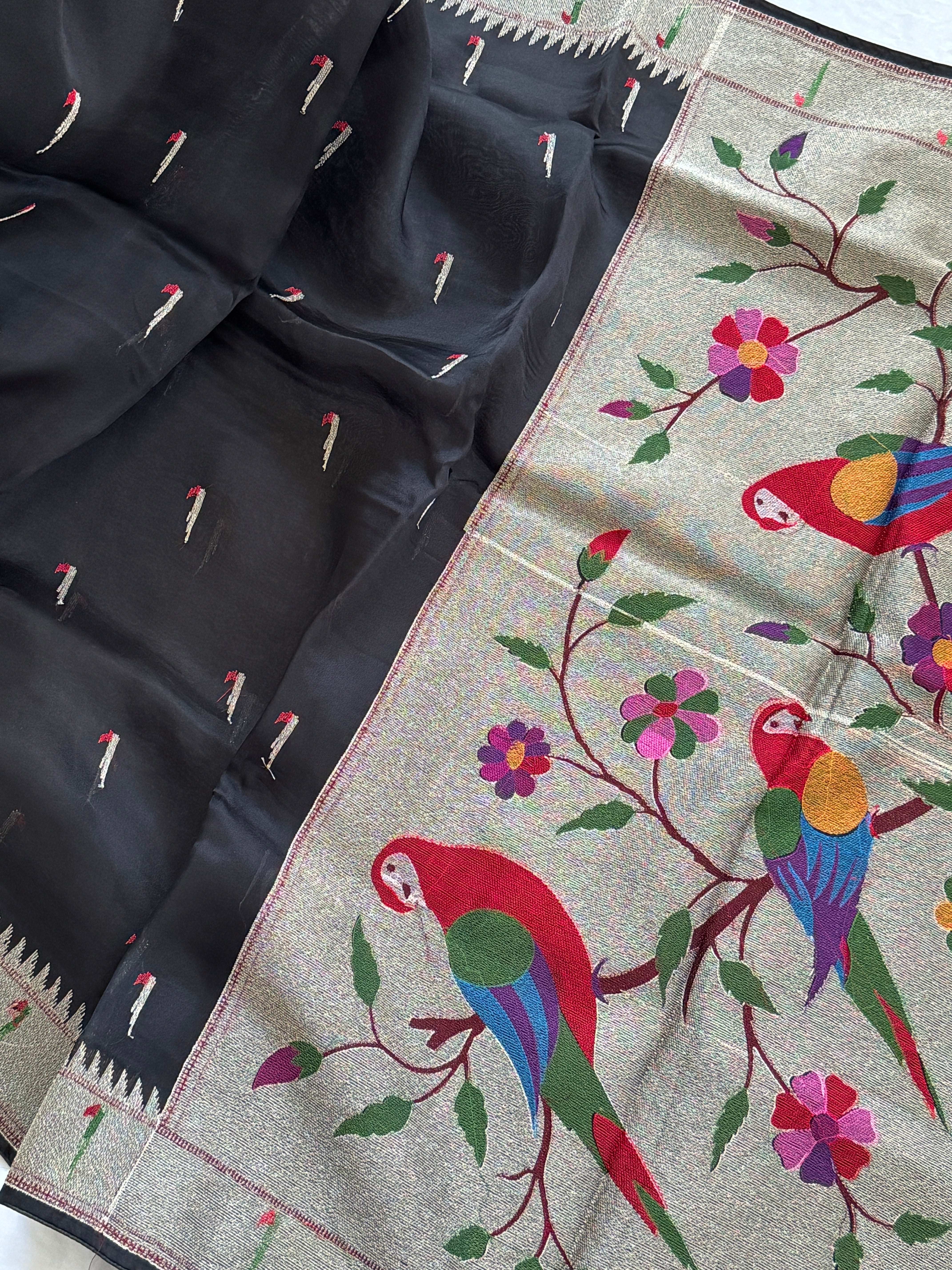 Organza with Paithani Muniya border and pallu