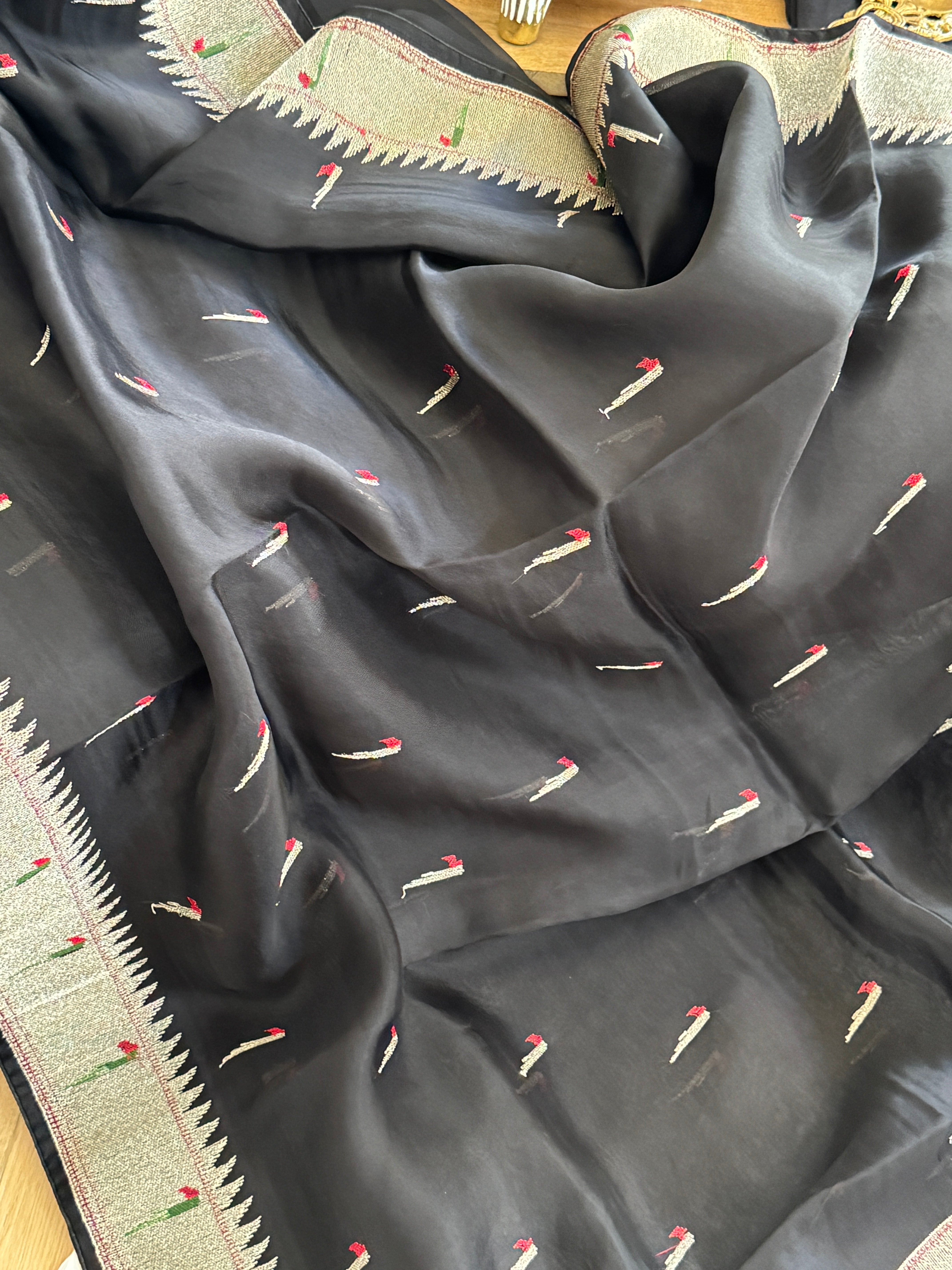 Organza with Paithani Muniya border and pallu