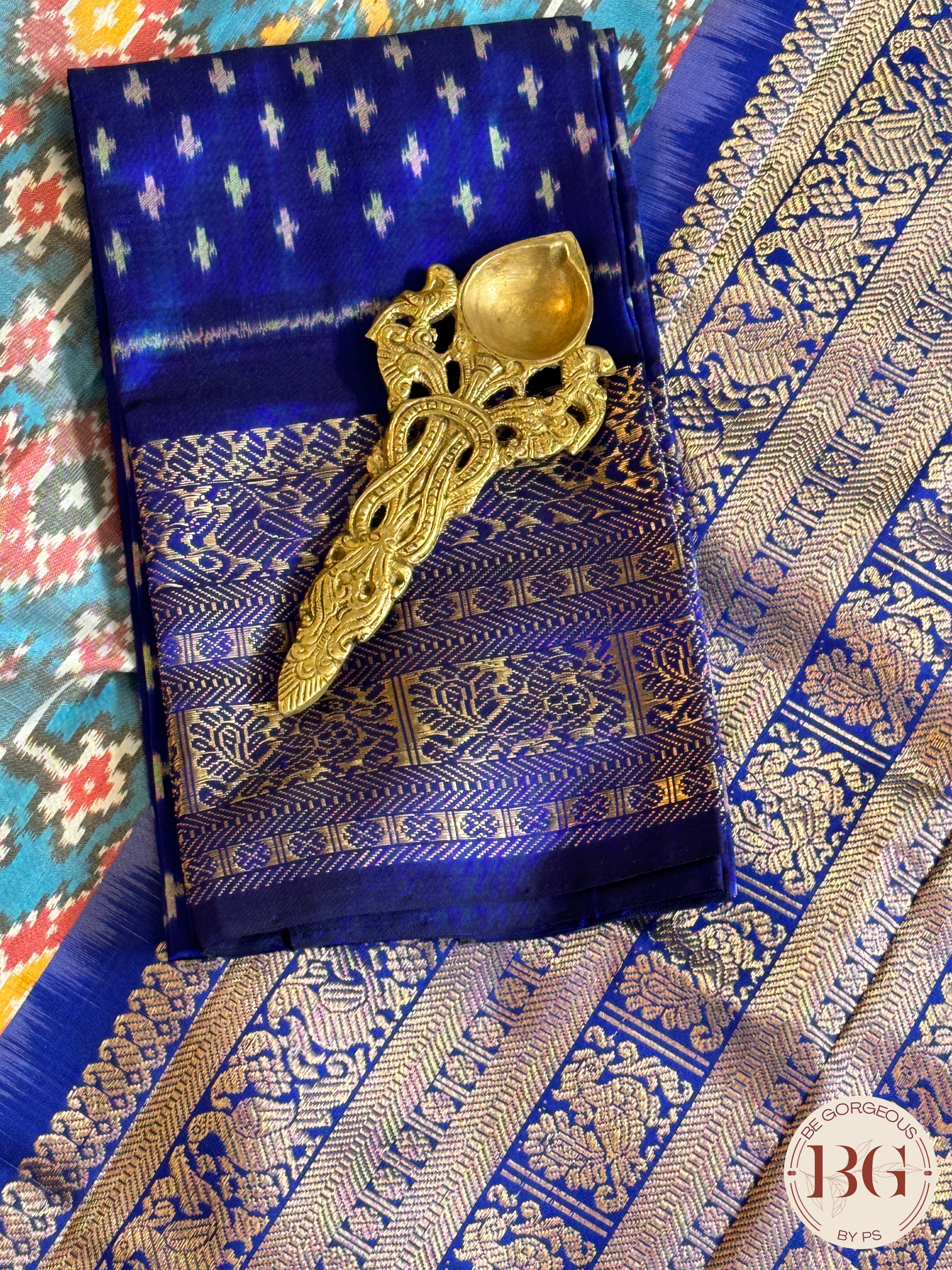 Pochumpally Ikkat Pure silk handloom saree with kanchi border and pallu - Blue