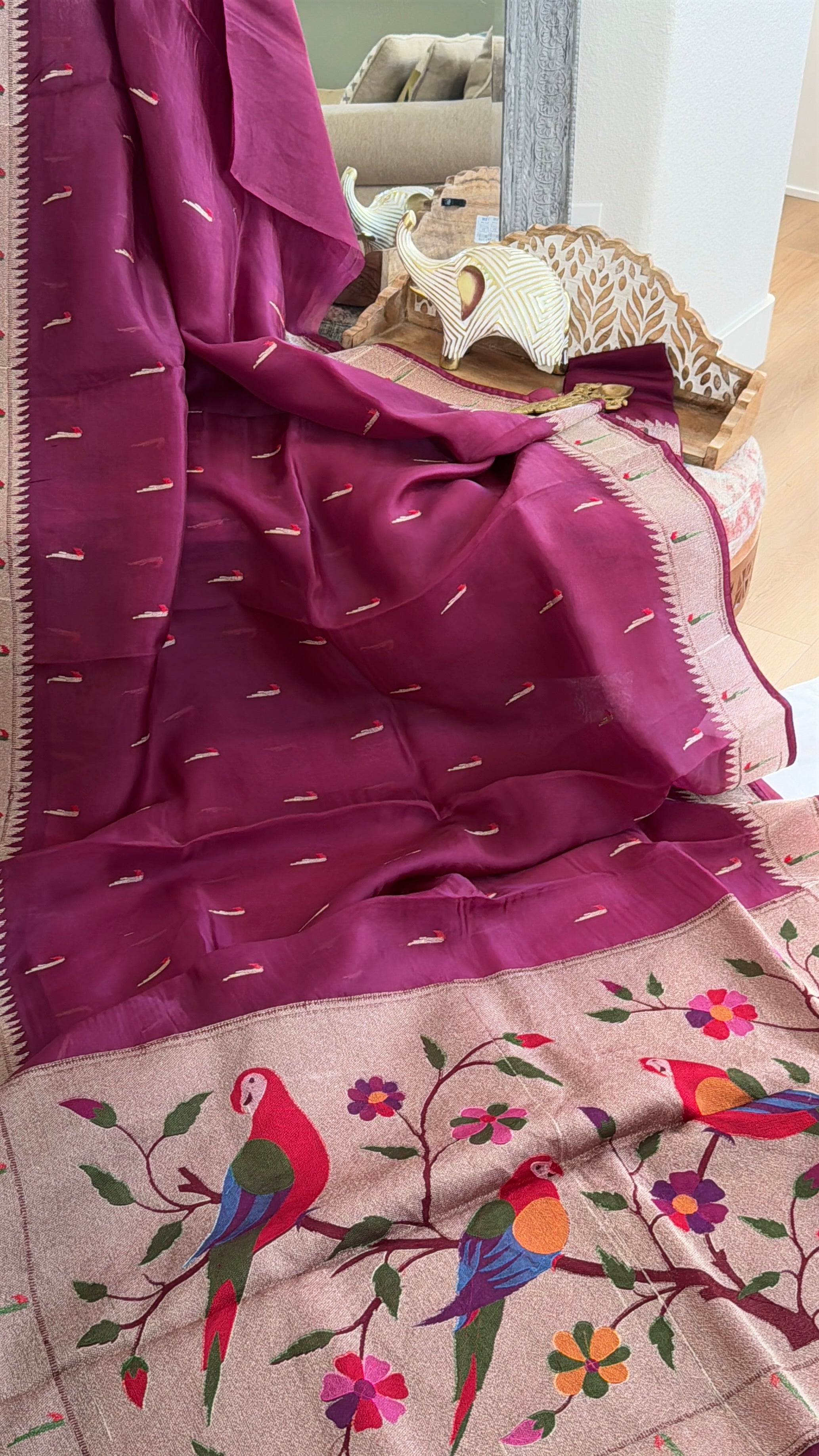 Organza with Paithani Muniya border and pallu