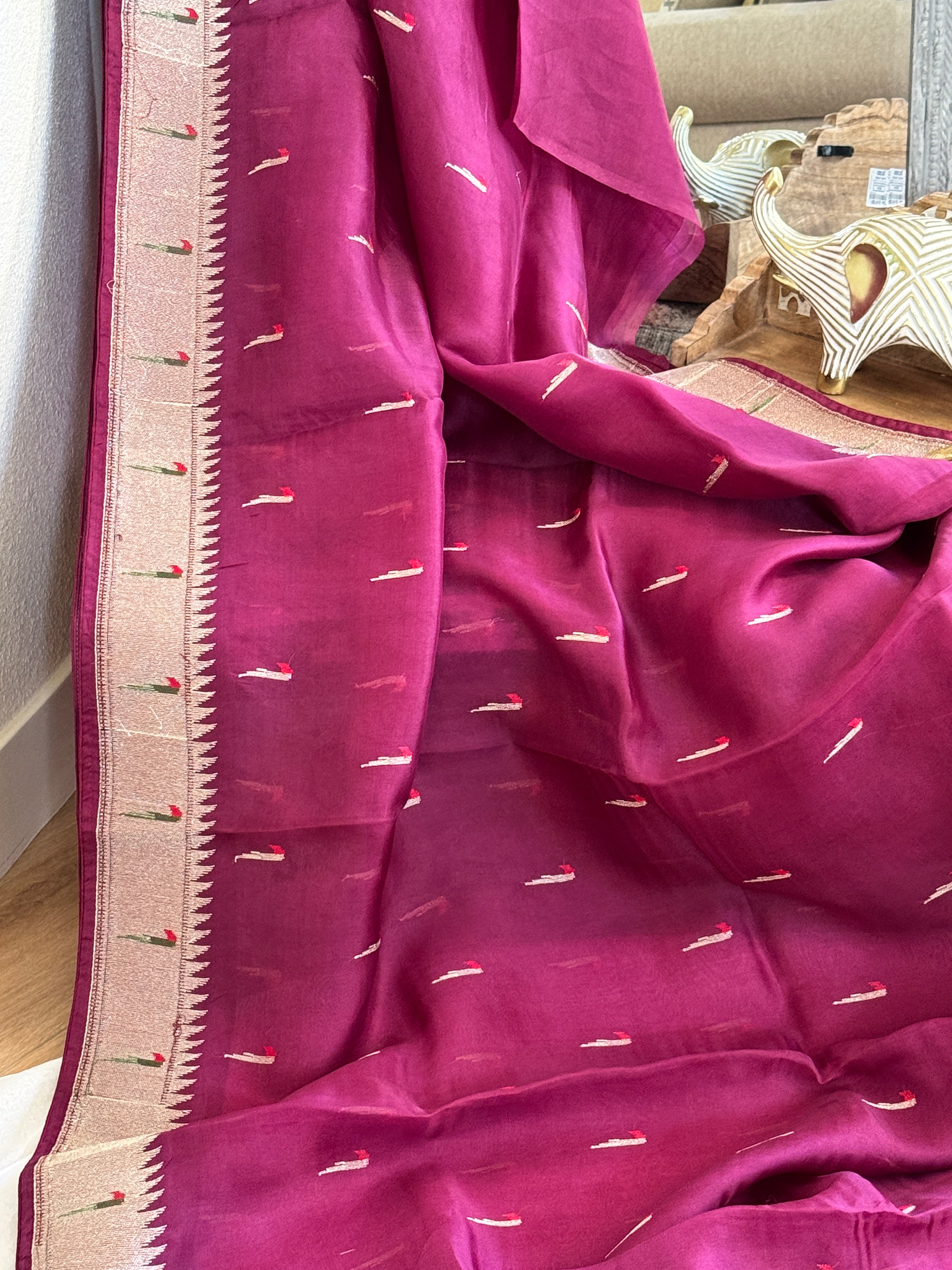 Organza with Paithani Muniya border and pallu