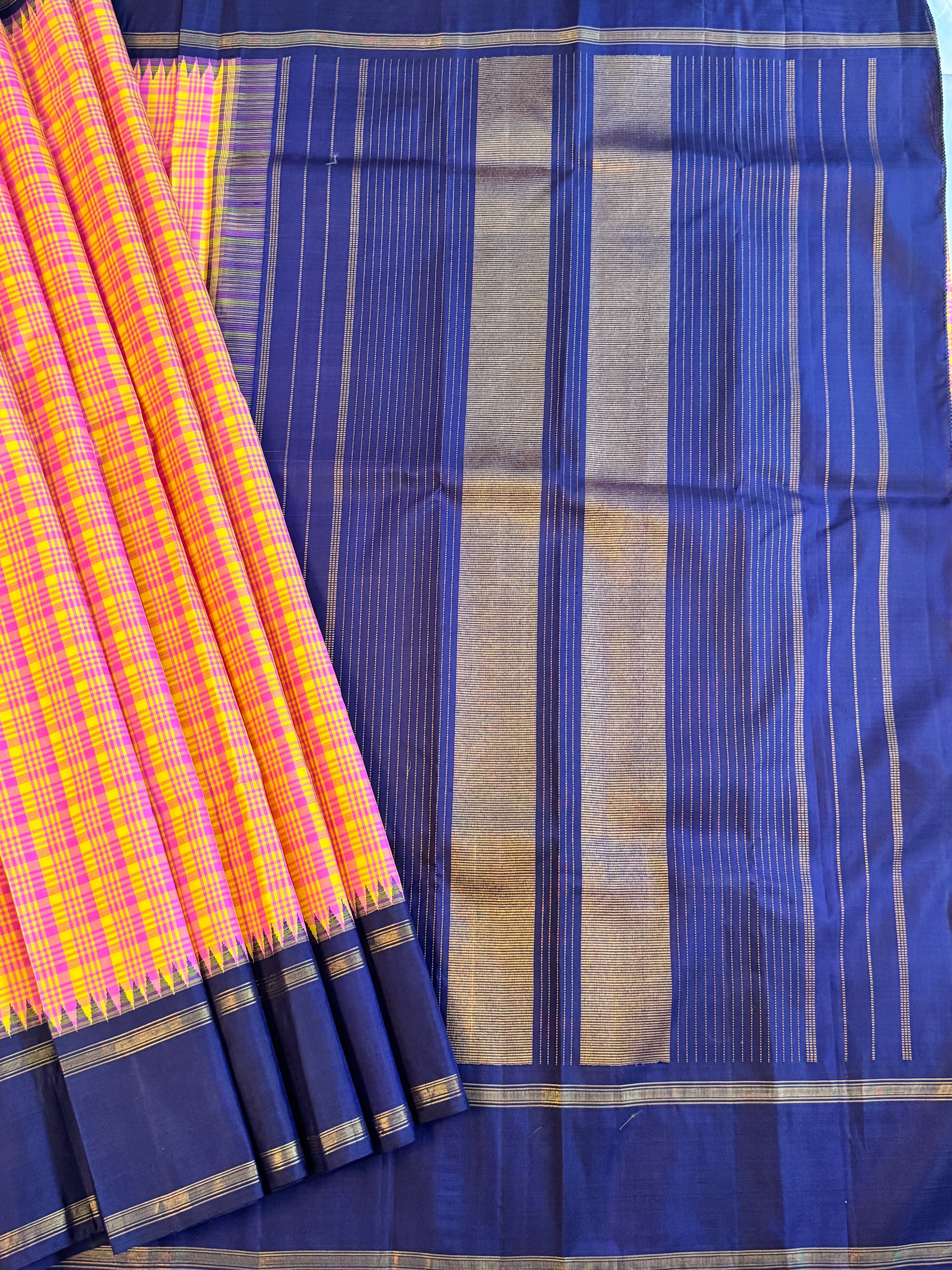 Kanjeevaram Handloom Pure Silk Kattam Saree