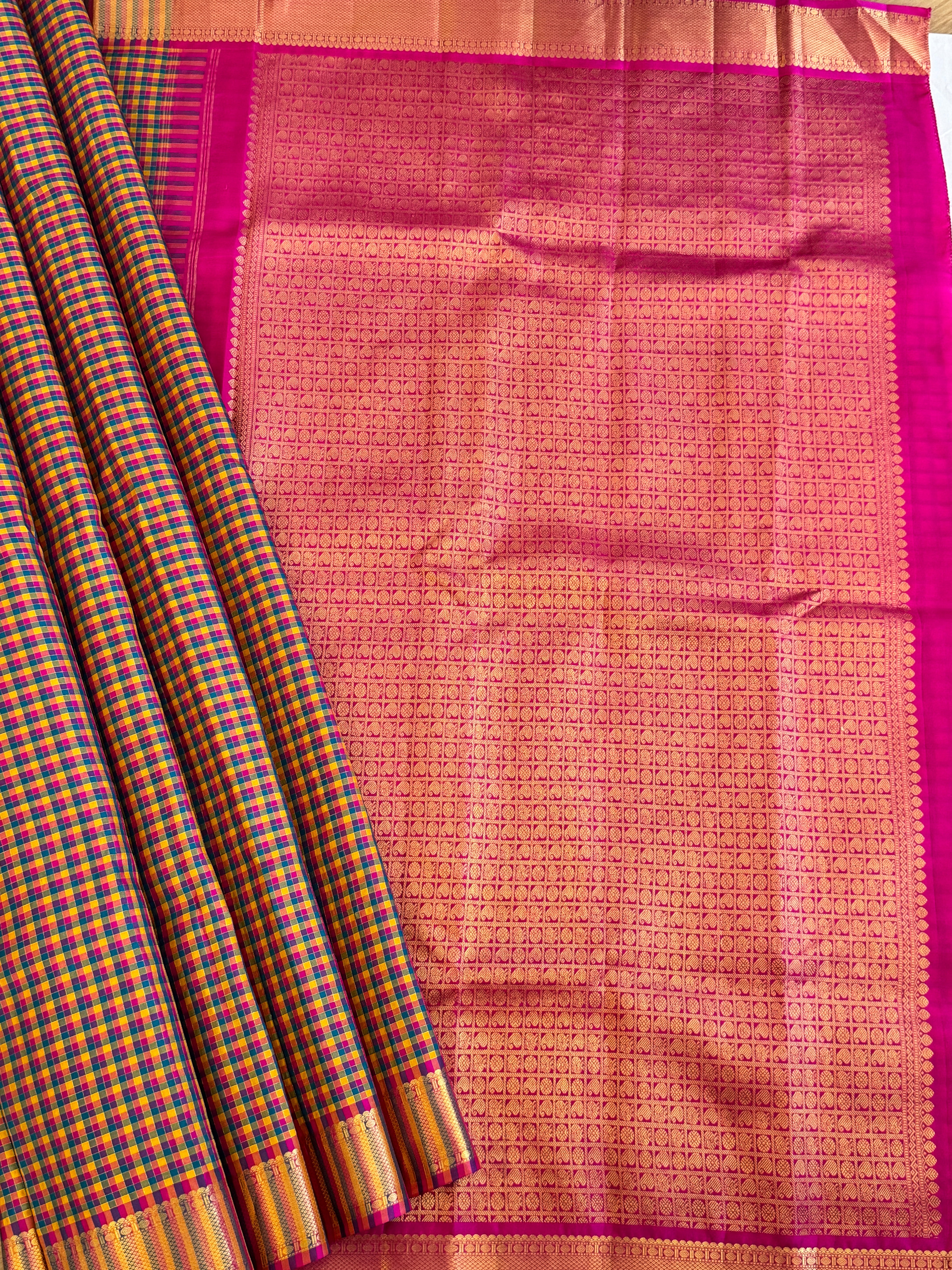 Kanjeevaram Handloom Pure Silk Kattam Saree