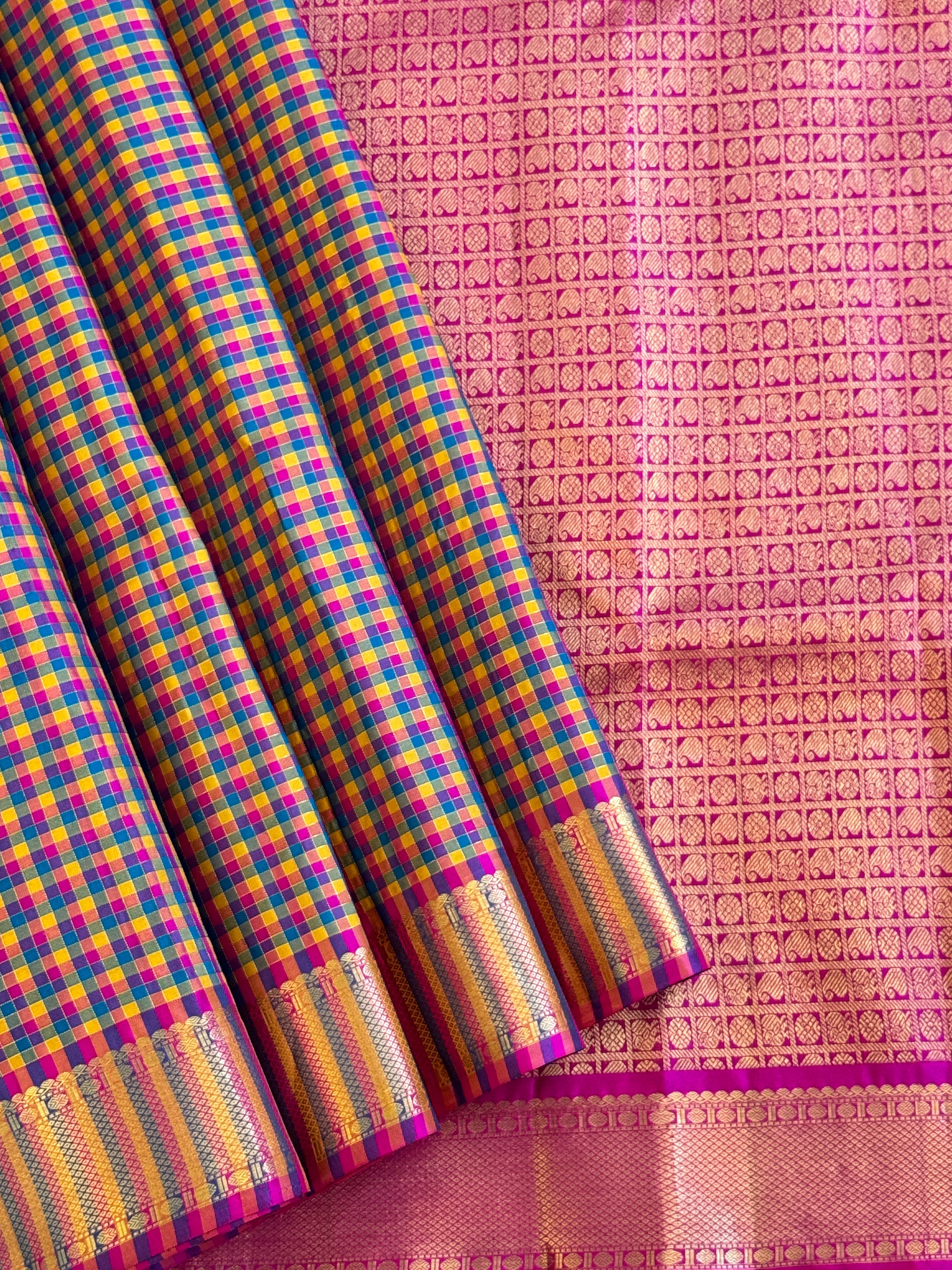 Kanjeevaram Handloom Pure Silk Kattam Saree