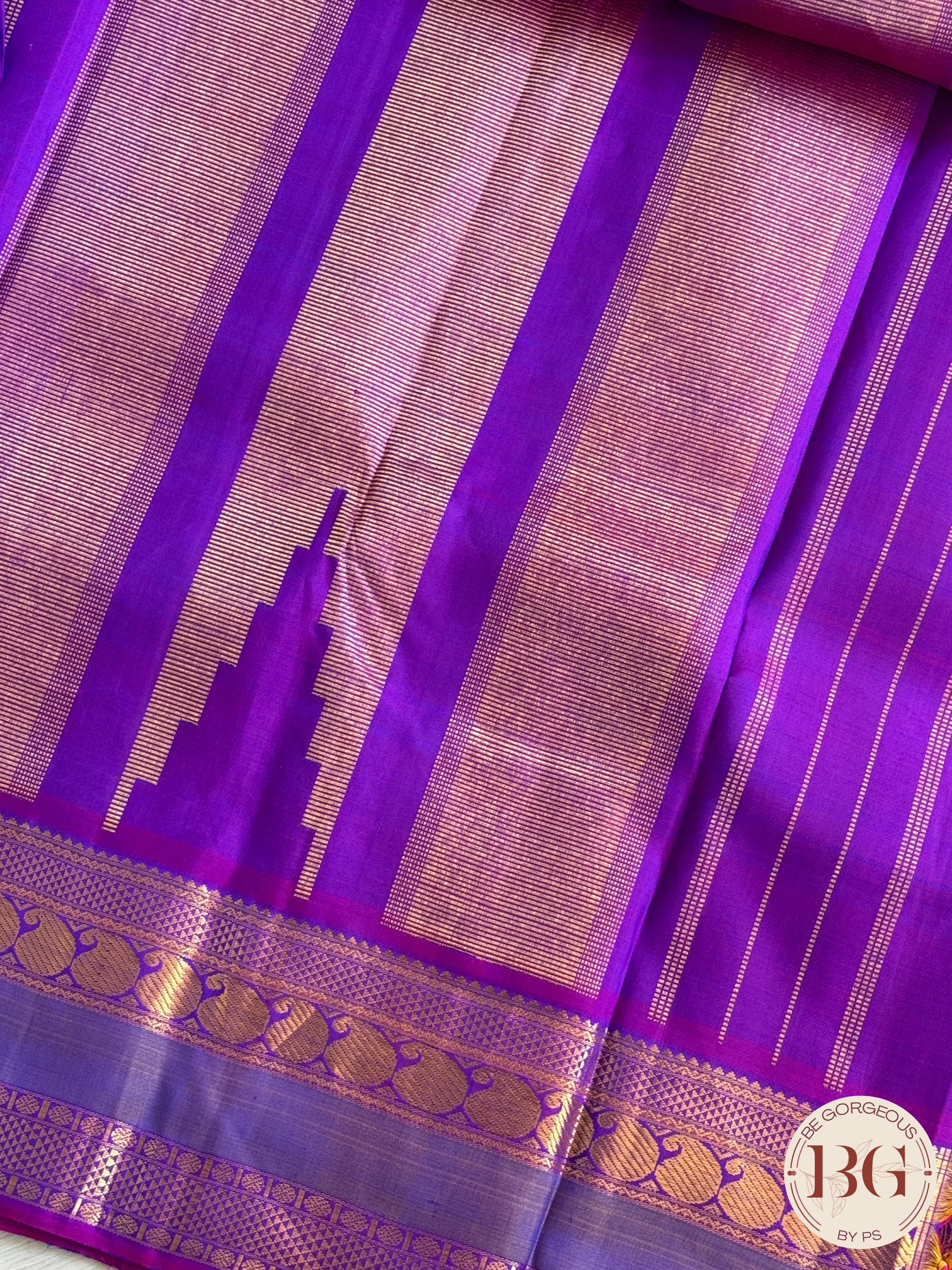 Kanjeevaram pure silk handloom saree - blue purple mini checker