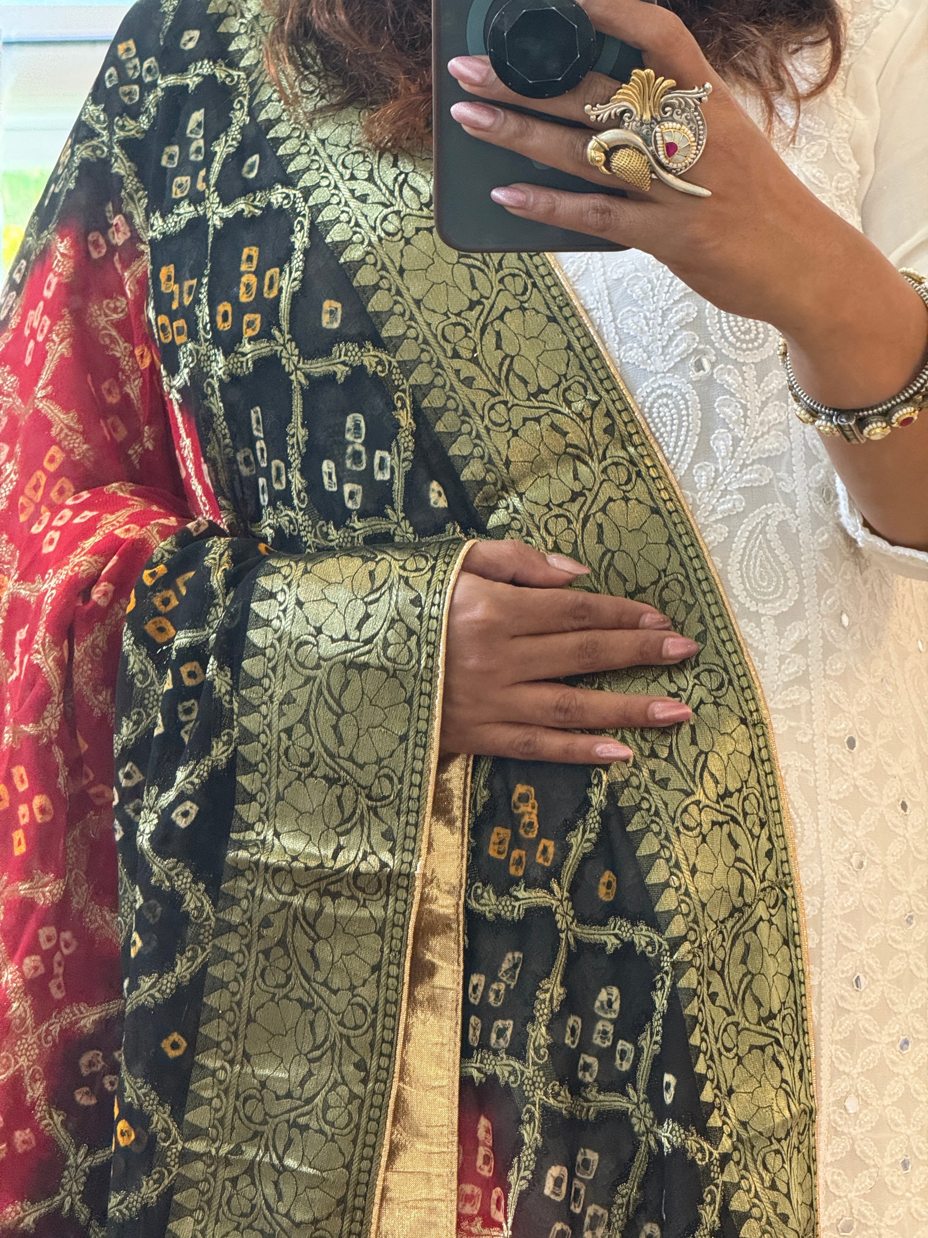 Georgette Gharchola dupatta - red black