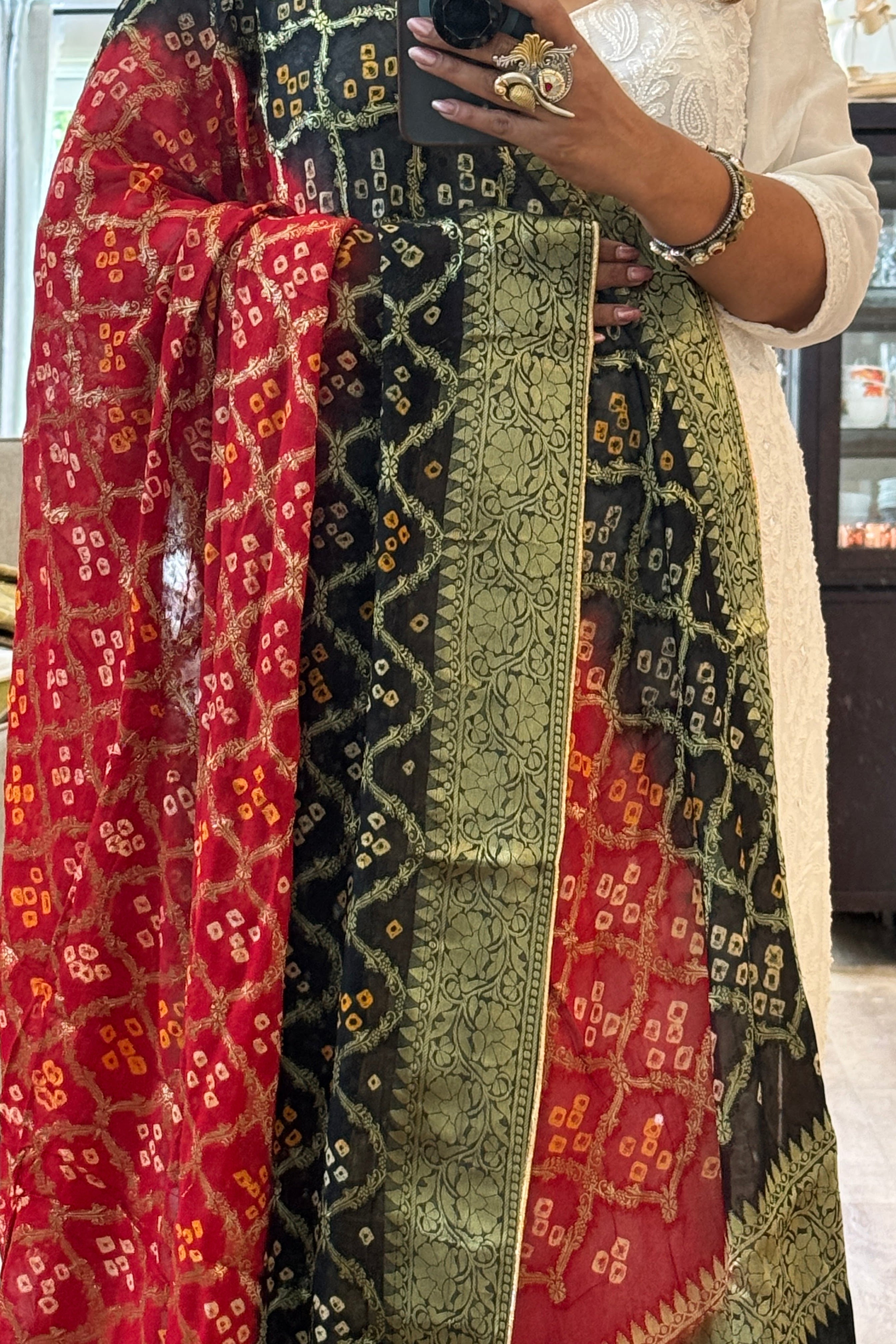 Georgette Gharchola dupatta - red black