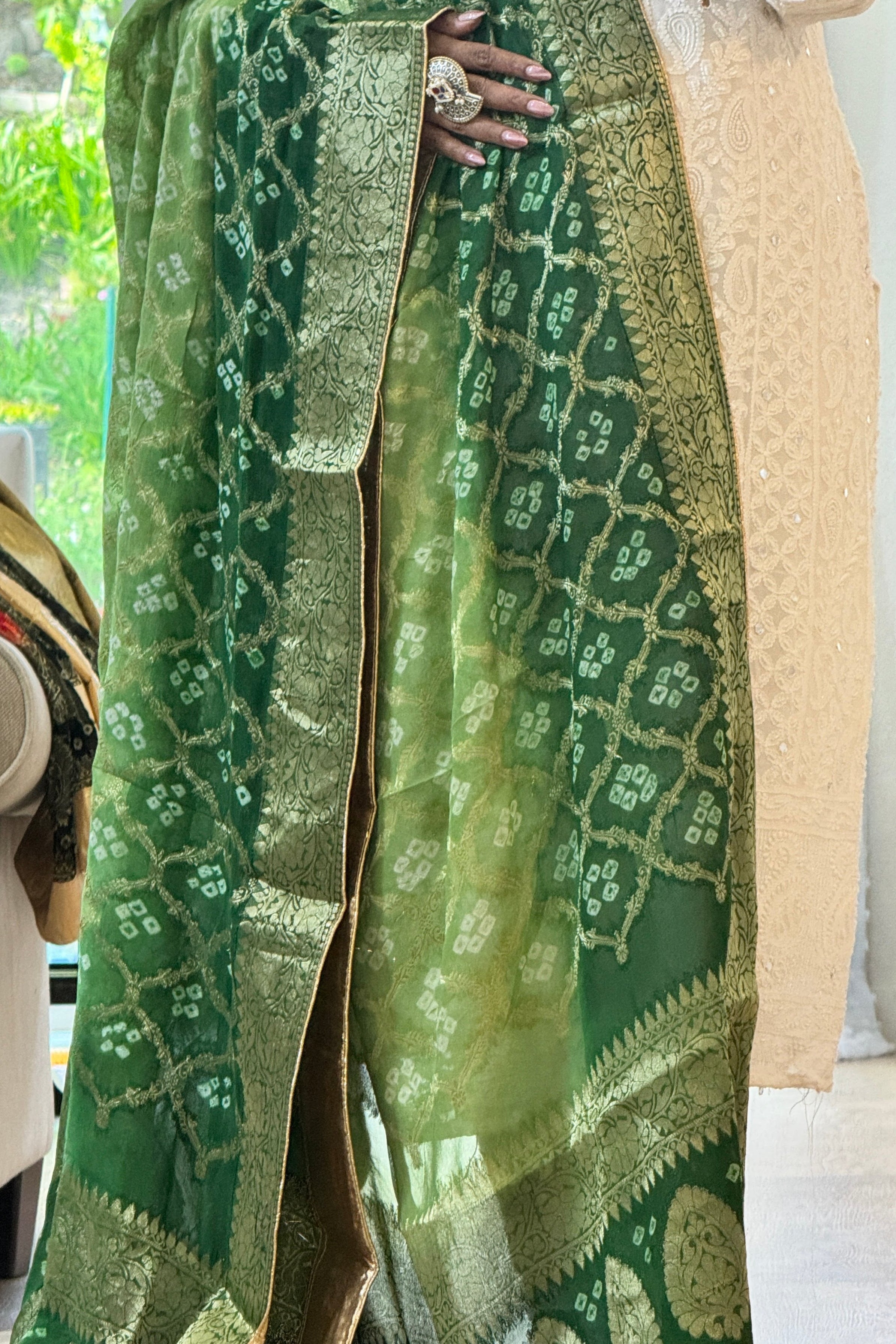 Georgette Gharchola dupatta - green