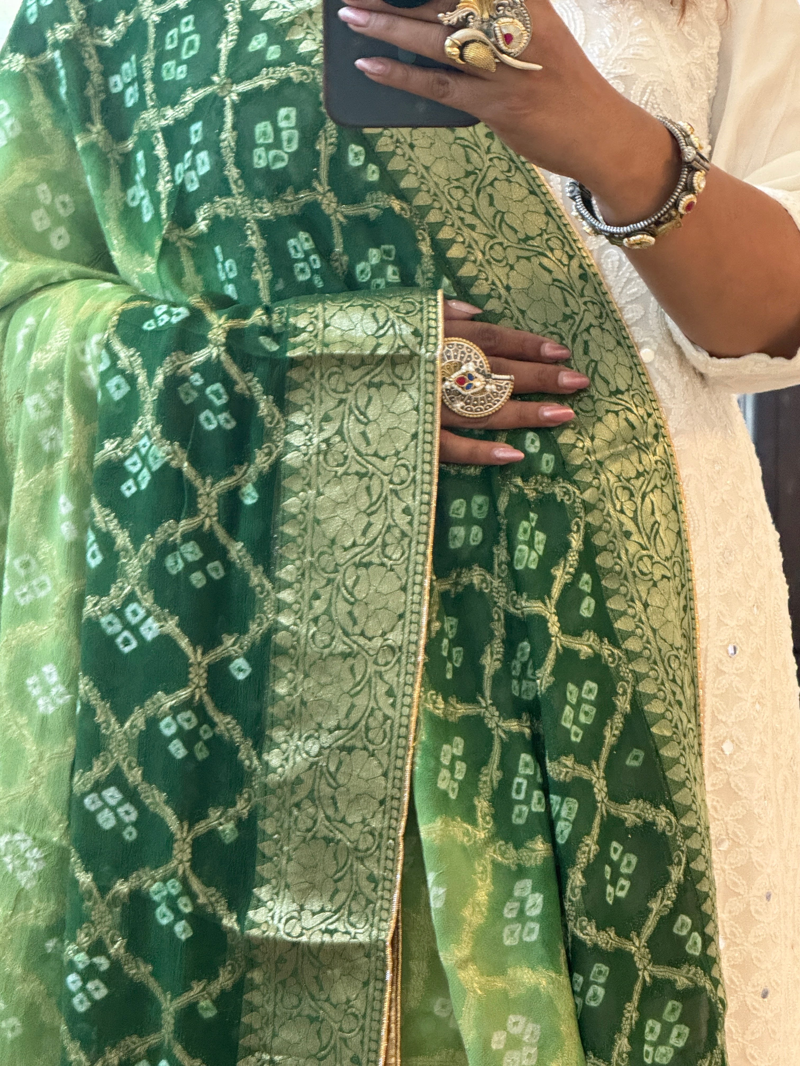 Georgette Gharchola dupatta - green