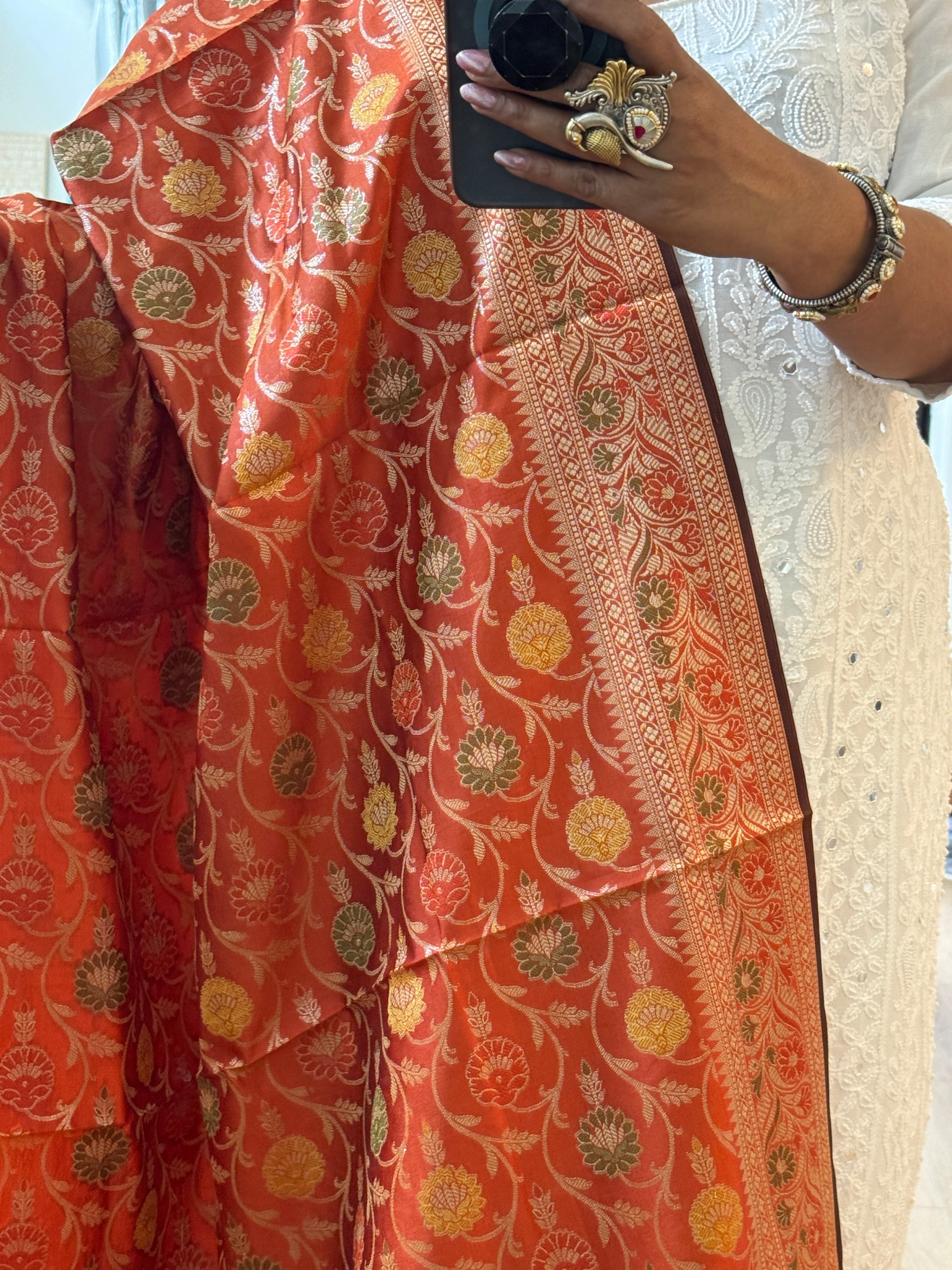 Banarasi Jama Work dupatta - rust