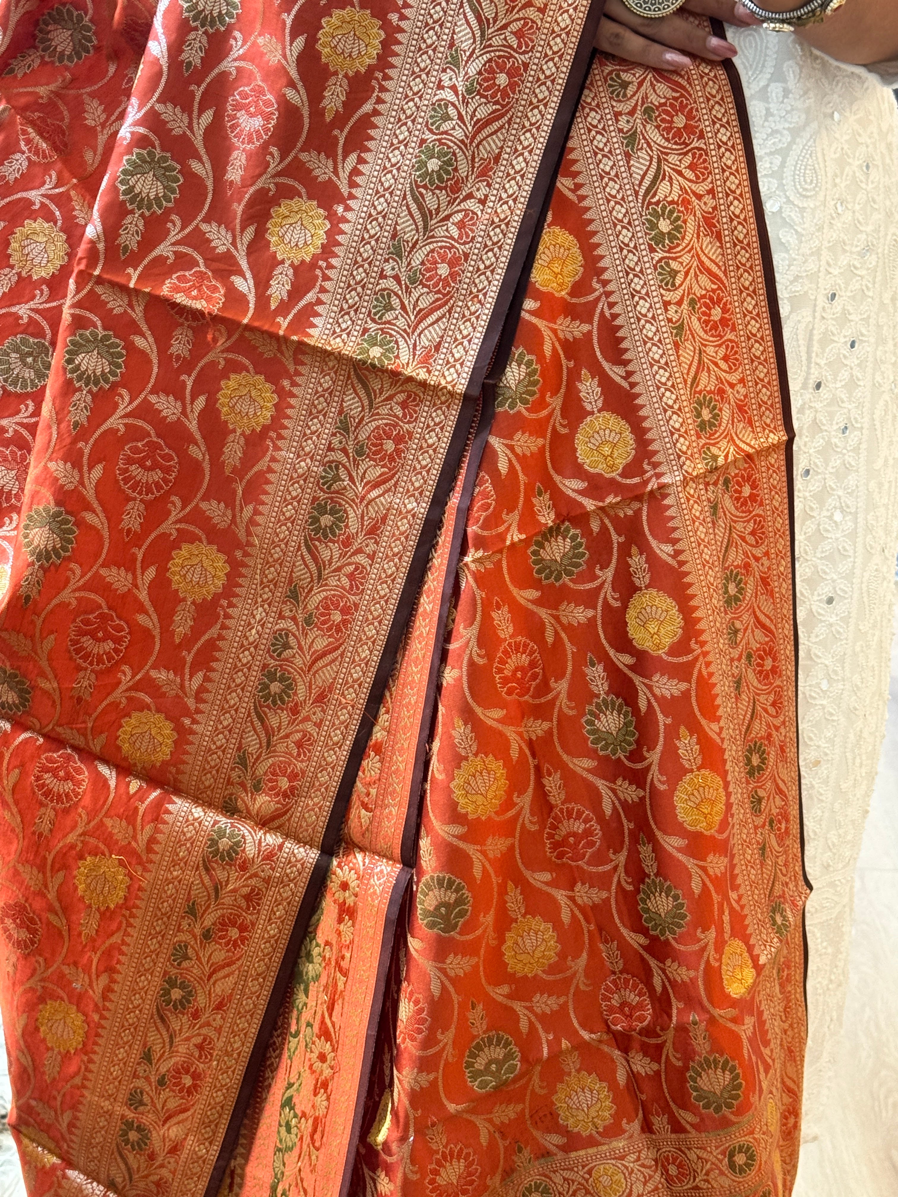 Banarasi Jama Work dupatta - rust