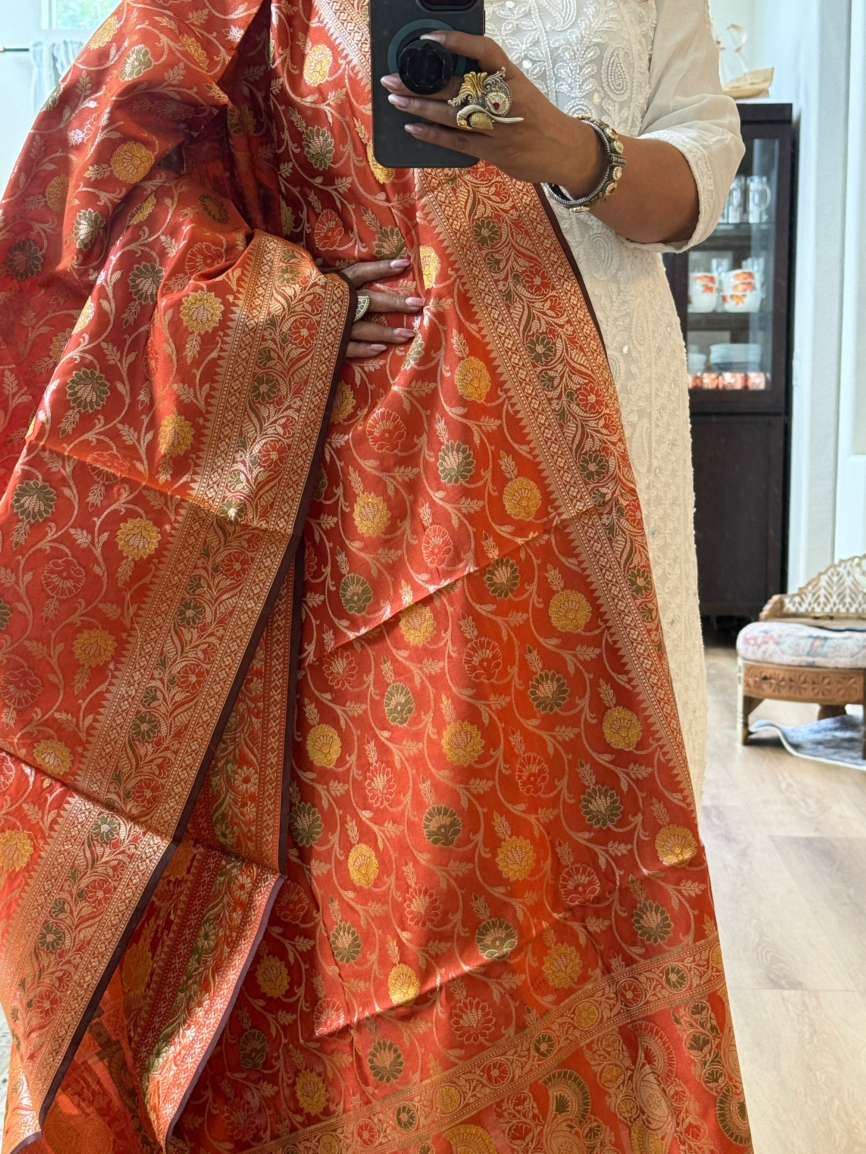Banarasi Jama Work dupatta - rust