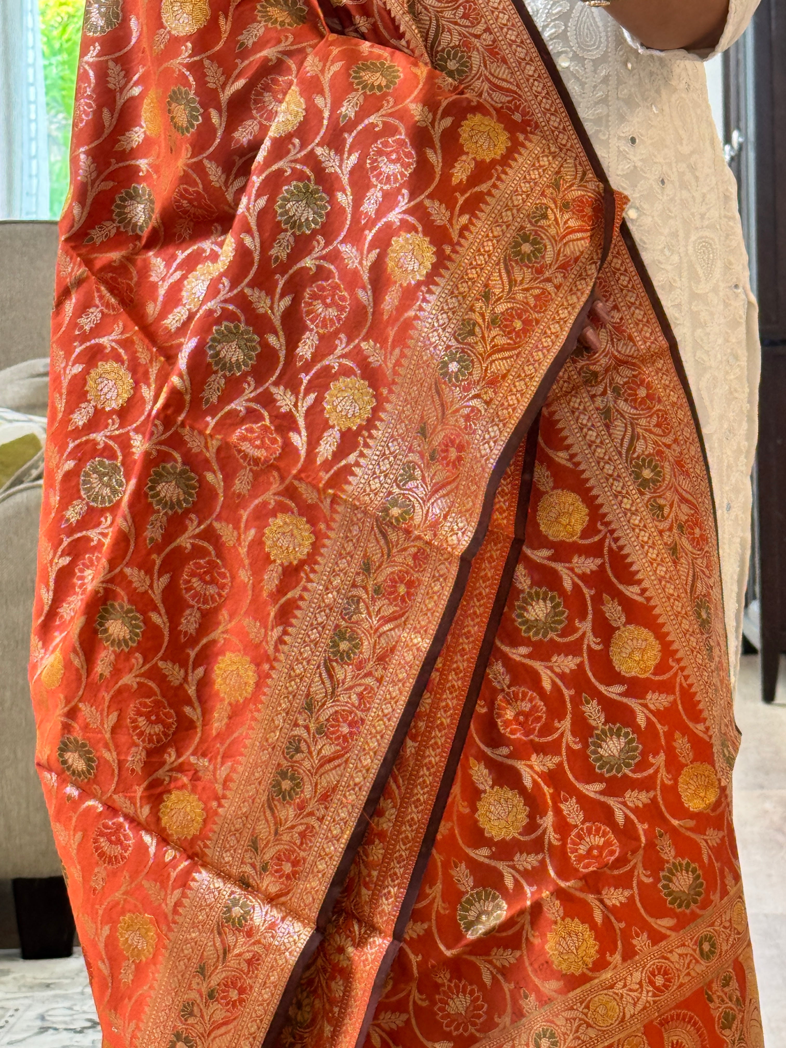 Banarasi Jama Work dupatta - rust