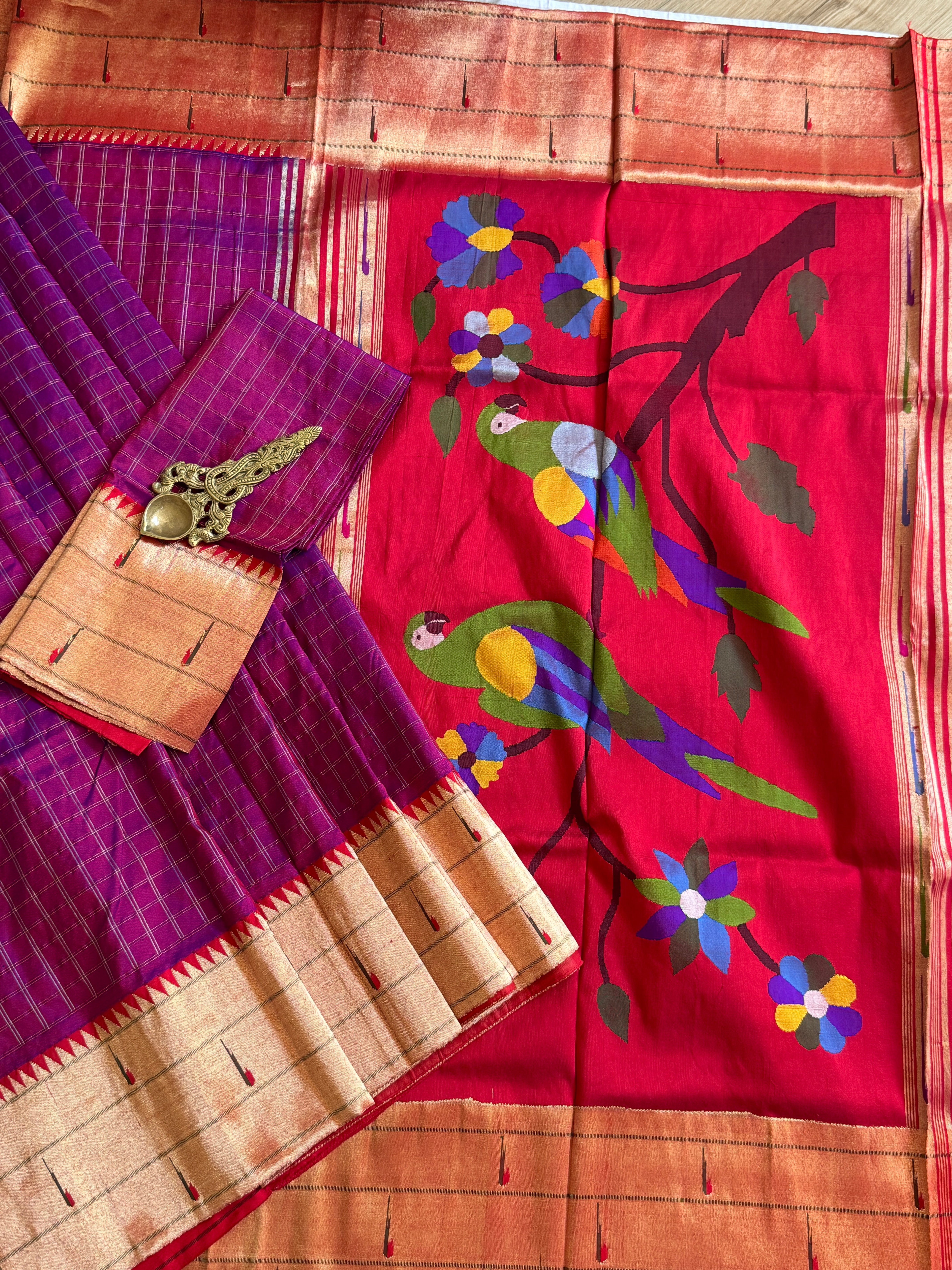 Paithani Pure silk handloom triple muniya saree