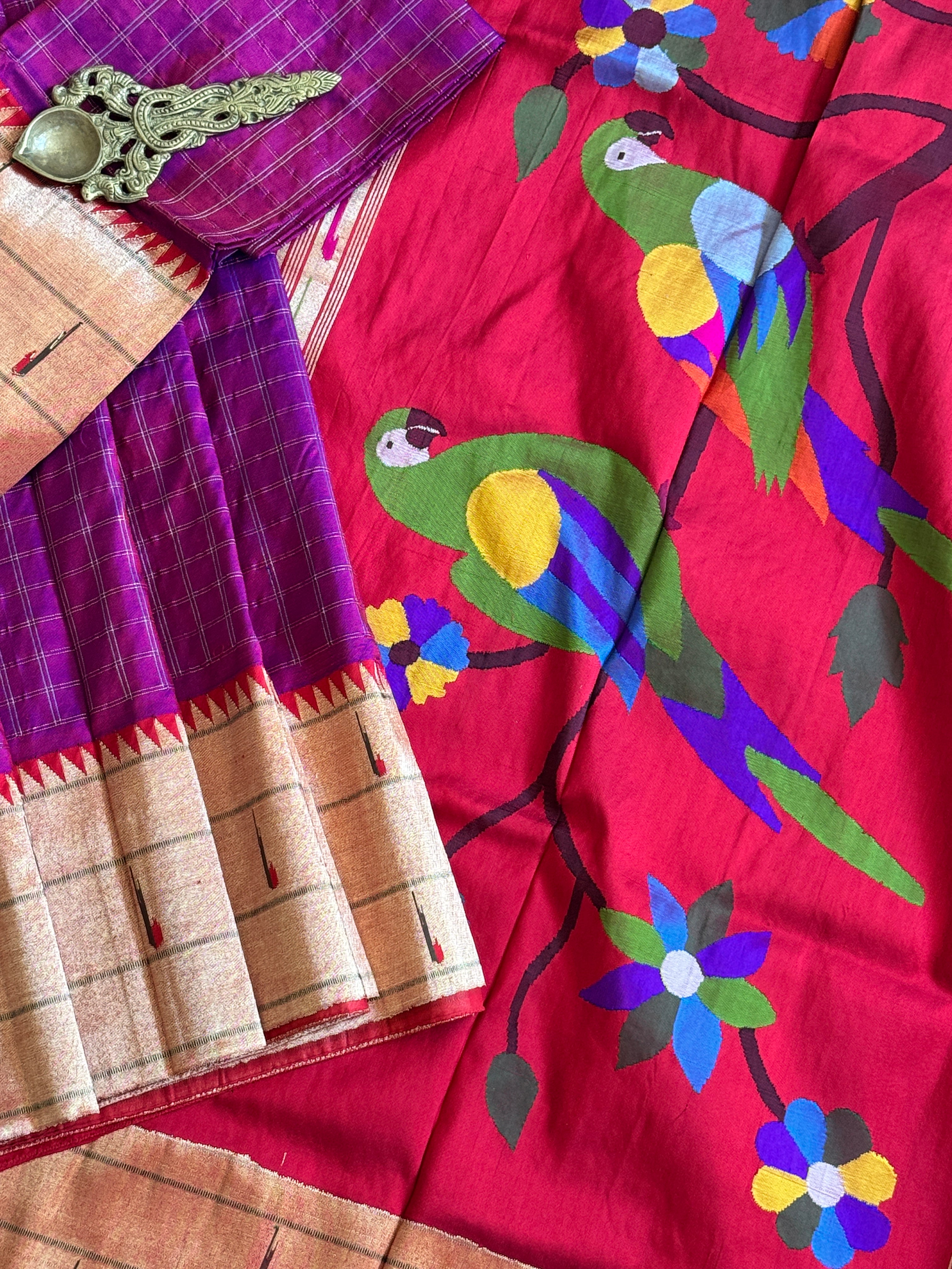 Paithani Pure silk handloom triple muniya saree