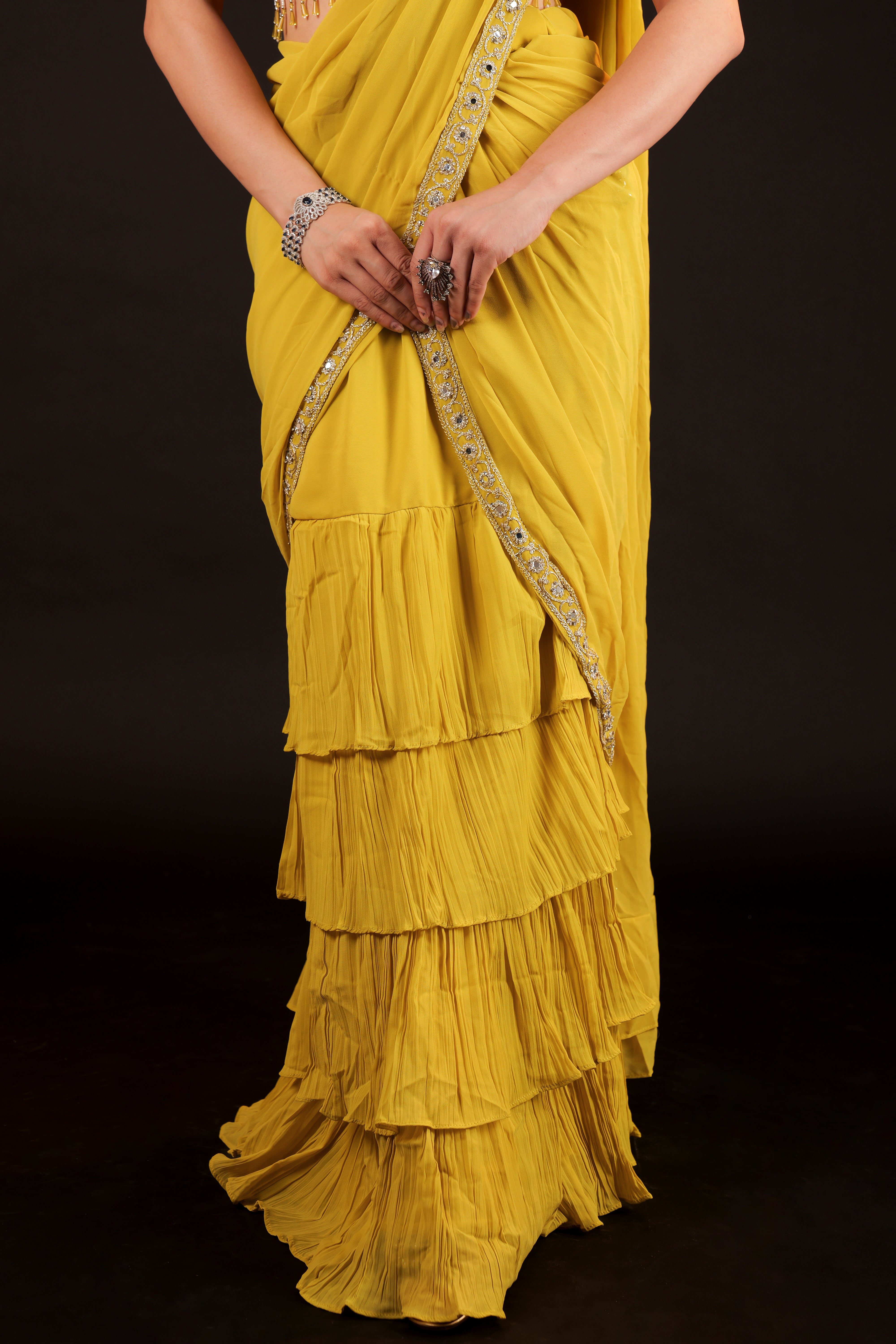 Pre Stitched Saree - green neon