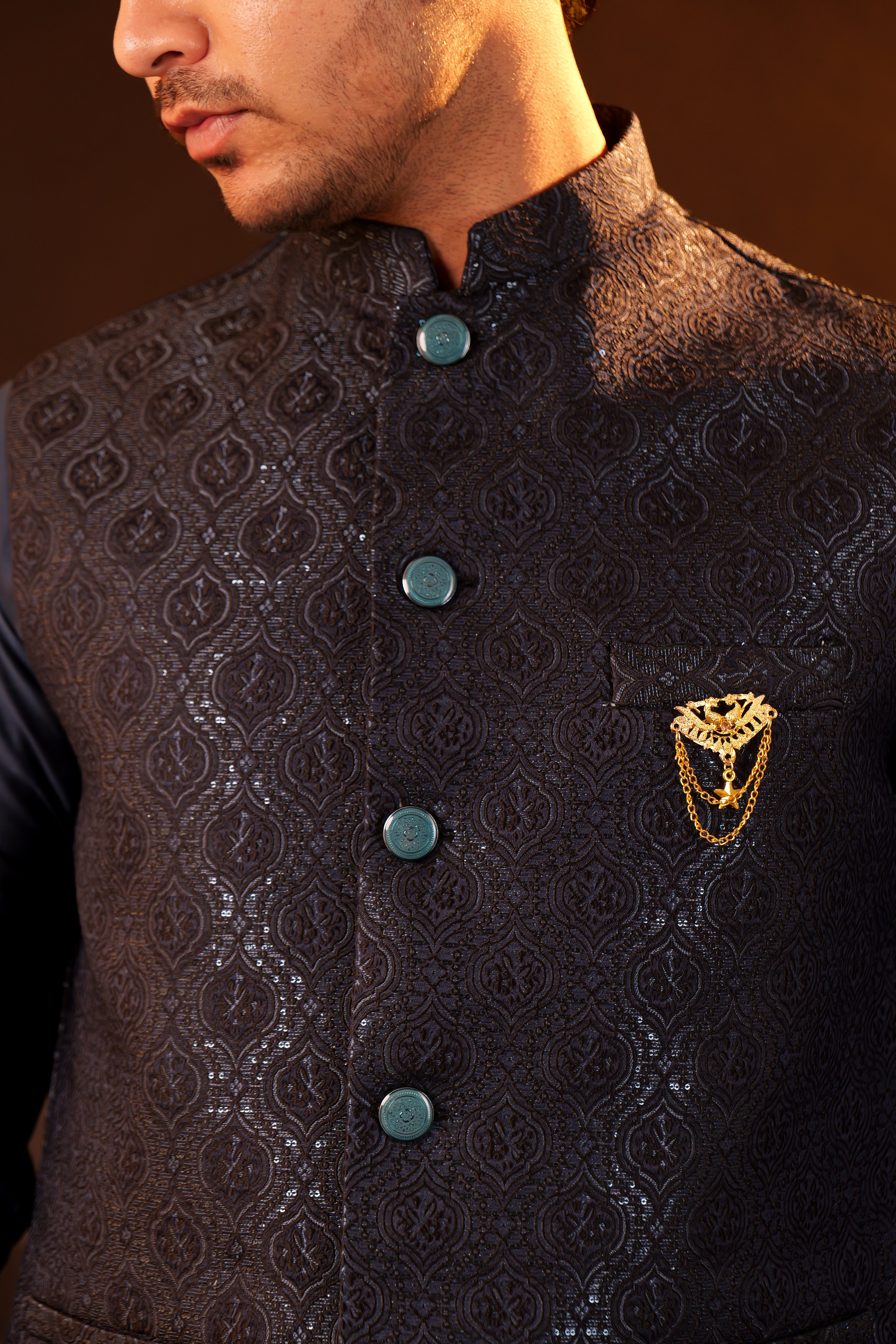 Kurta Pajama Set with Jacket - blue