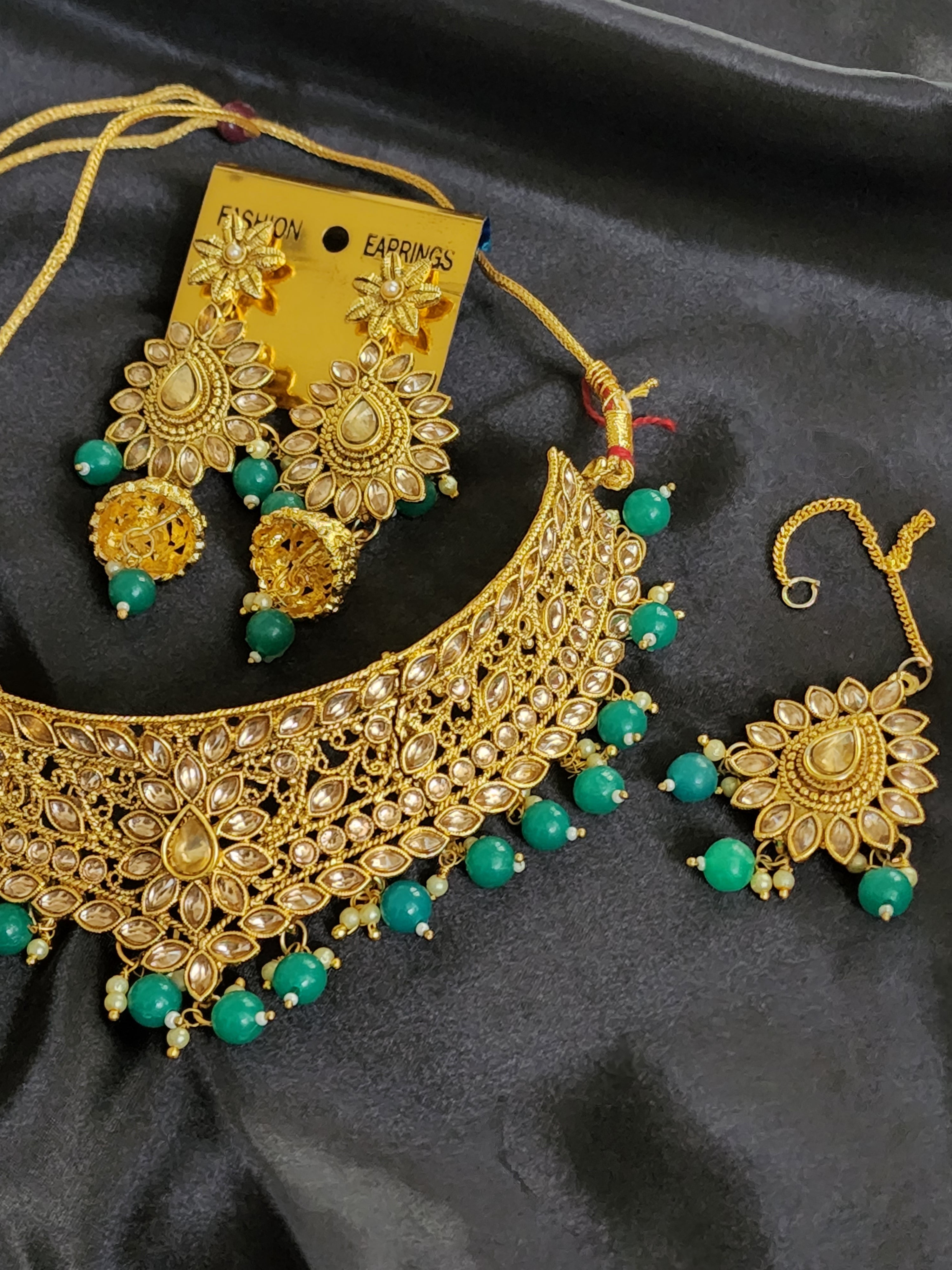 Kundan Choker Necklace Set - Green