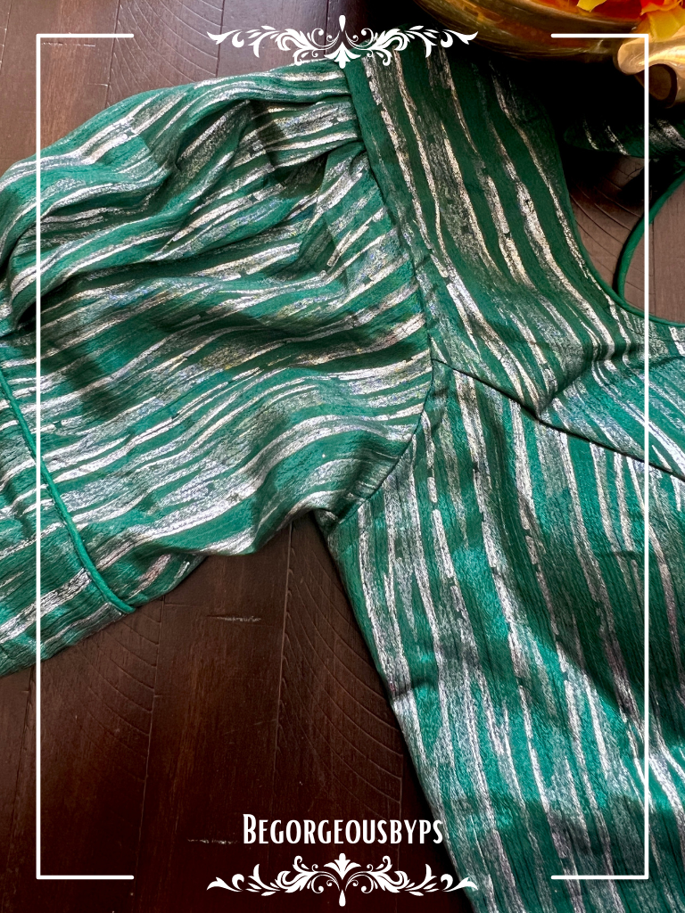 Foil work Raw Silk Puff Sleeves Blouse blouse color - green