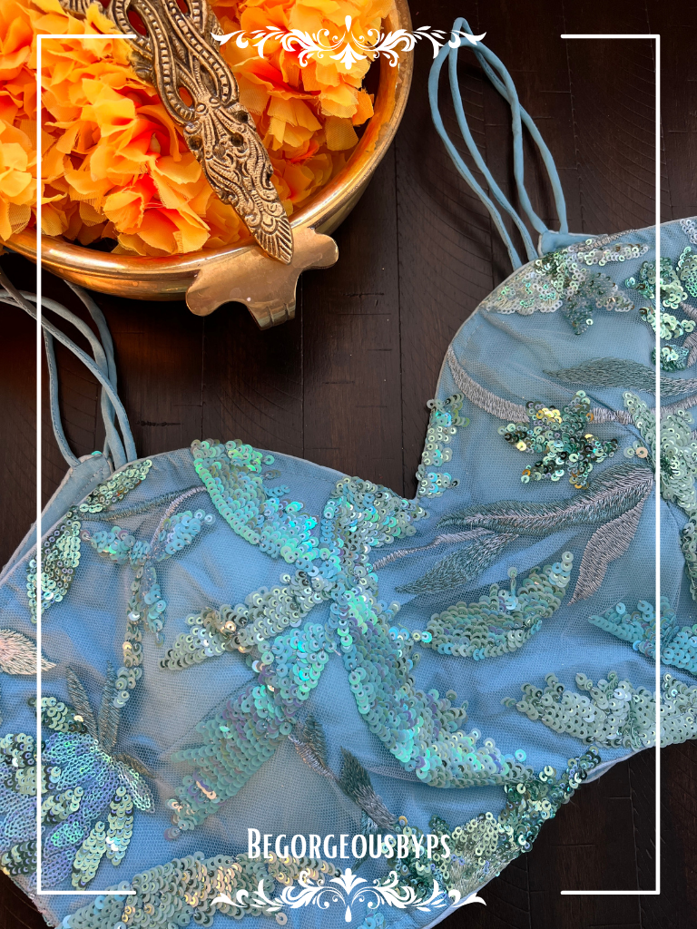 Designer Strappy Sequence Blouse blouse color - sky blue