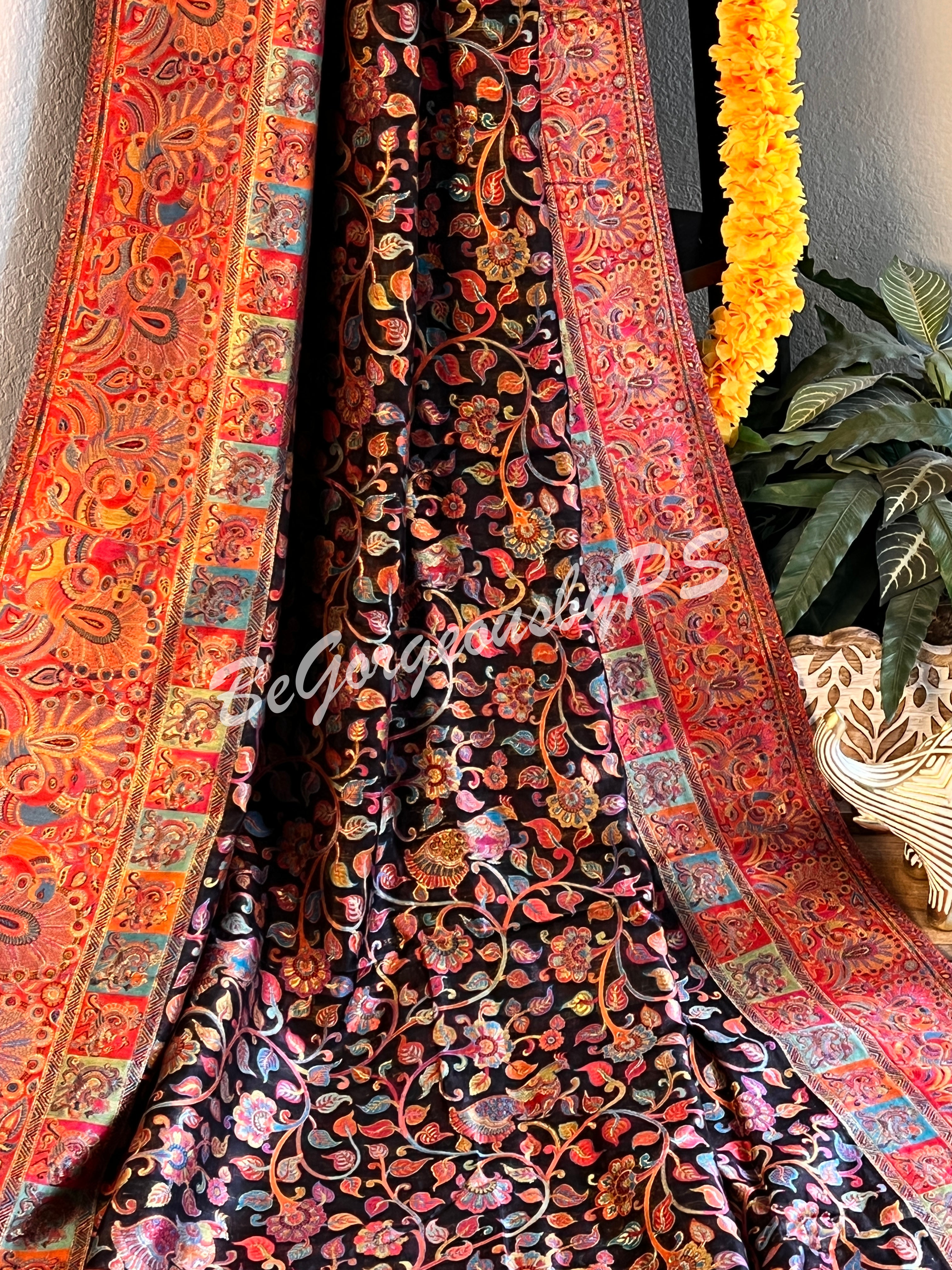 Pashmina Silk Kani Kashmiri Saree Black 1