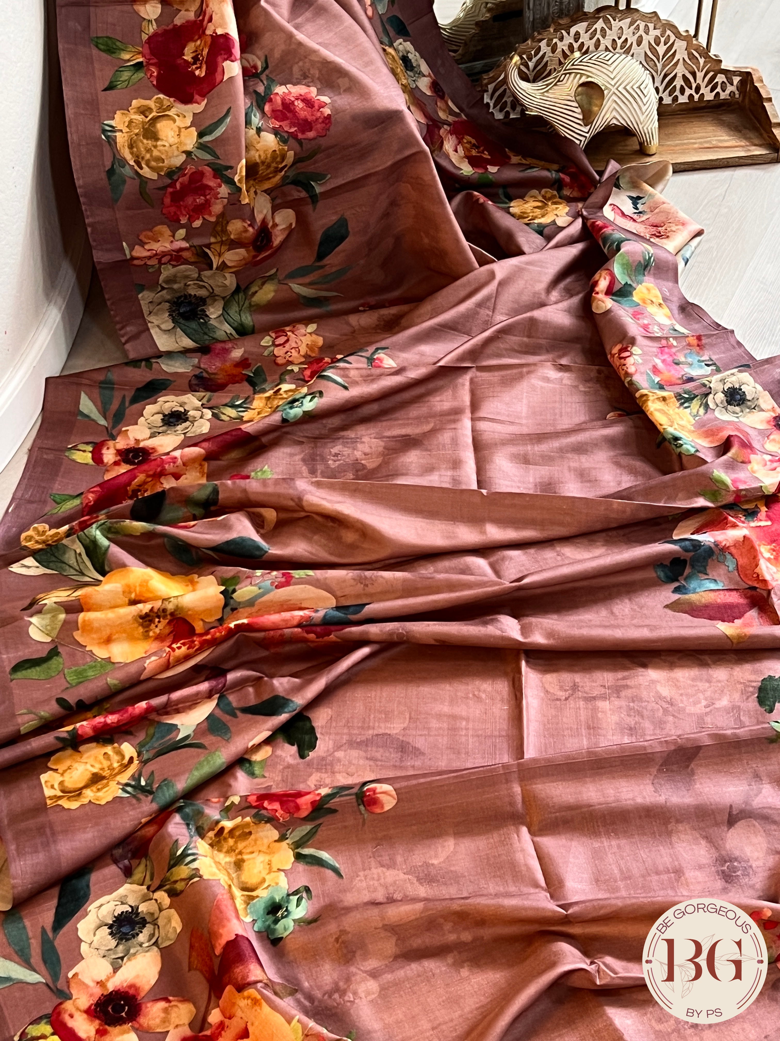 Tussar with floral digital prints saree color - purple