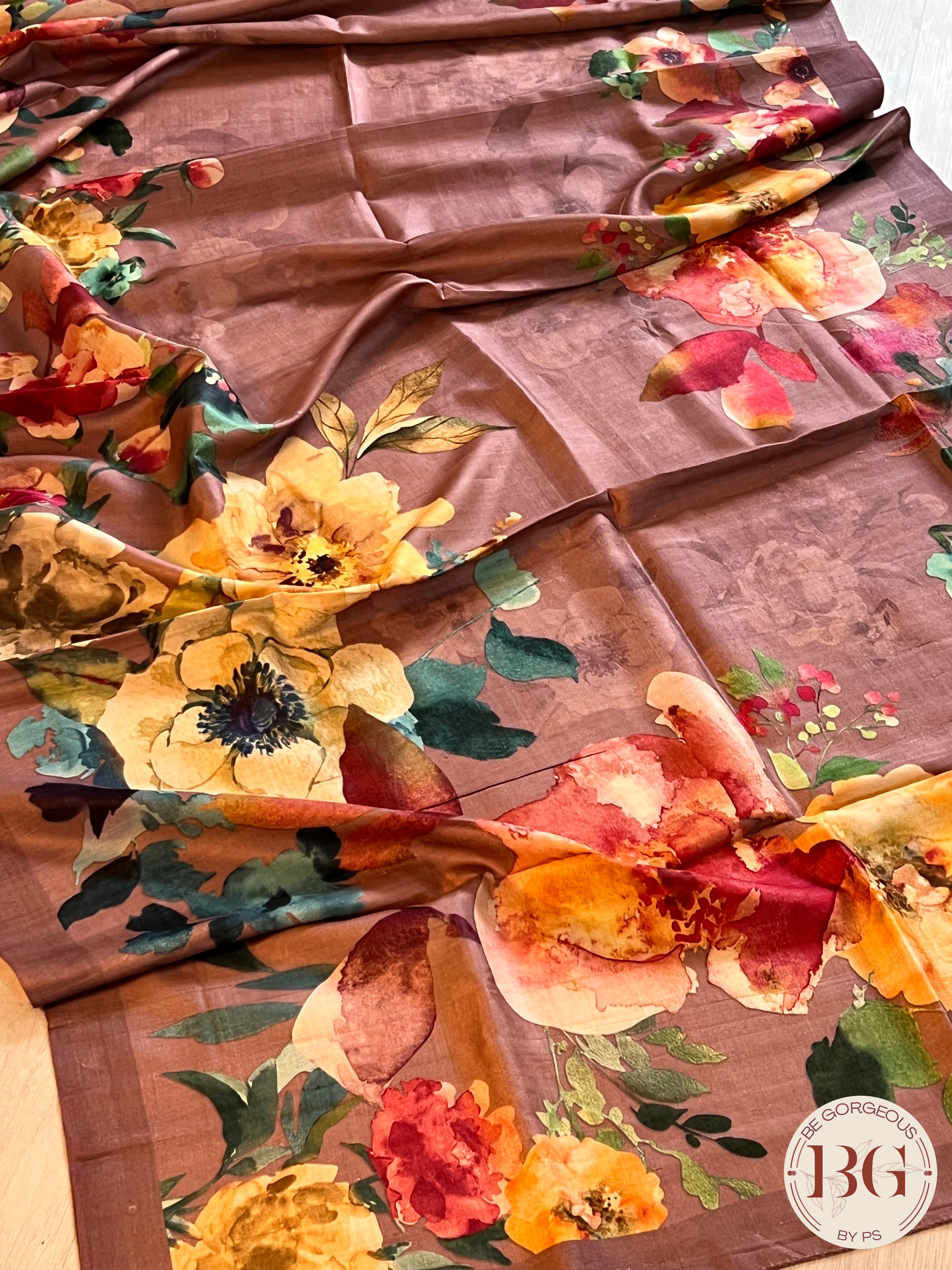 Tussar with floral digital prints saree color - purple