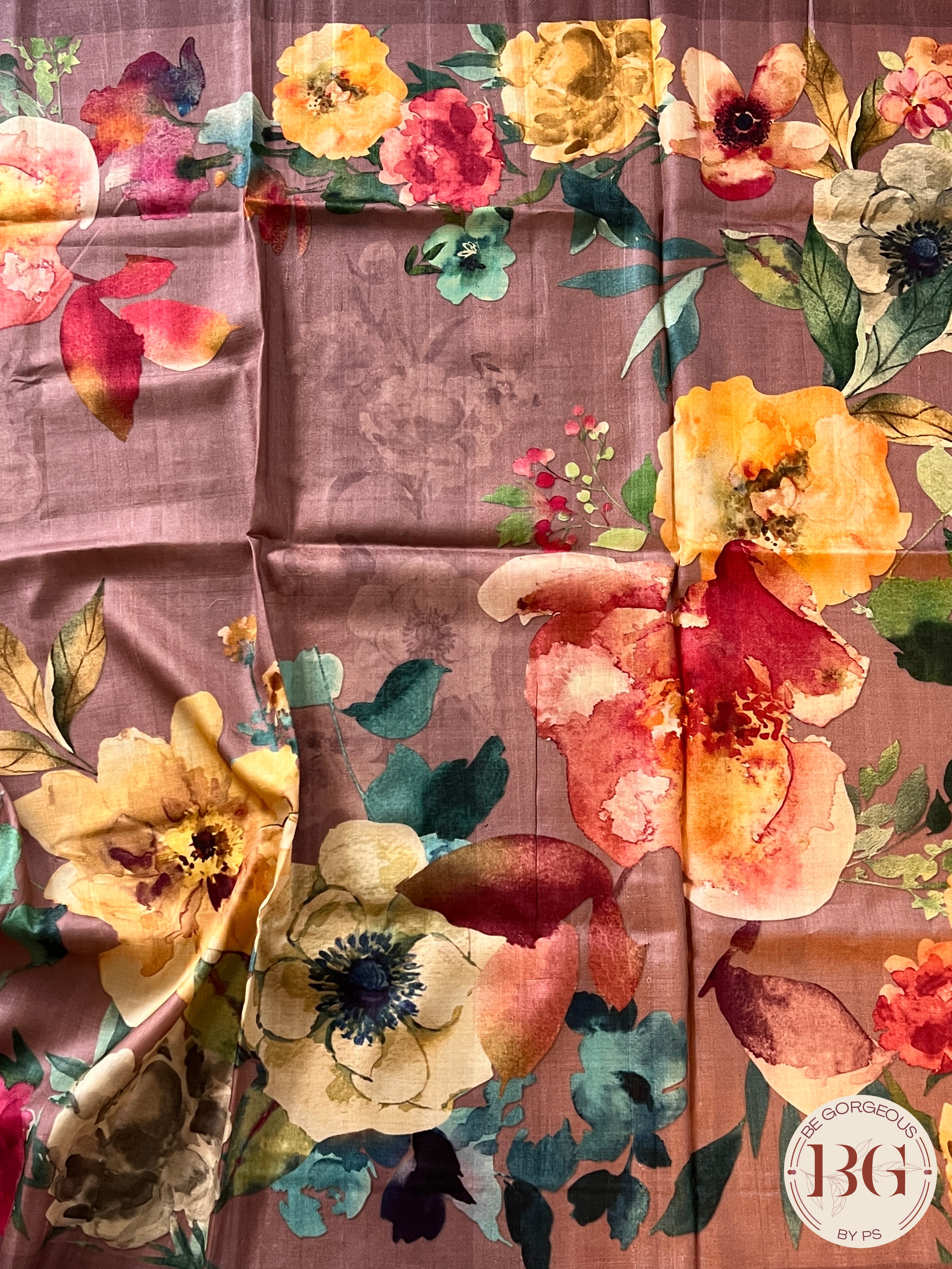 Tussar with floral digital prints saree color - purple
