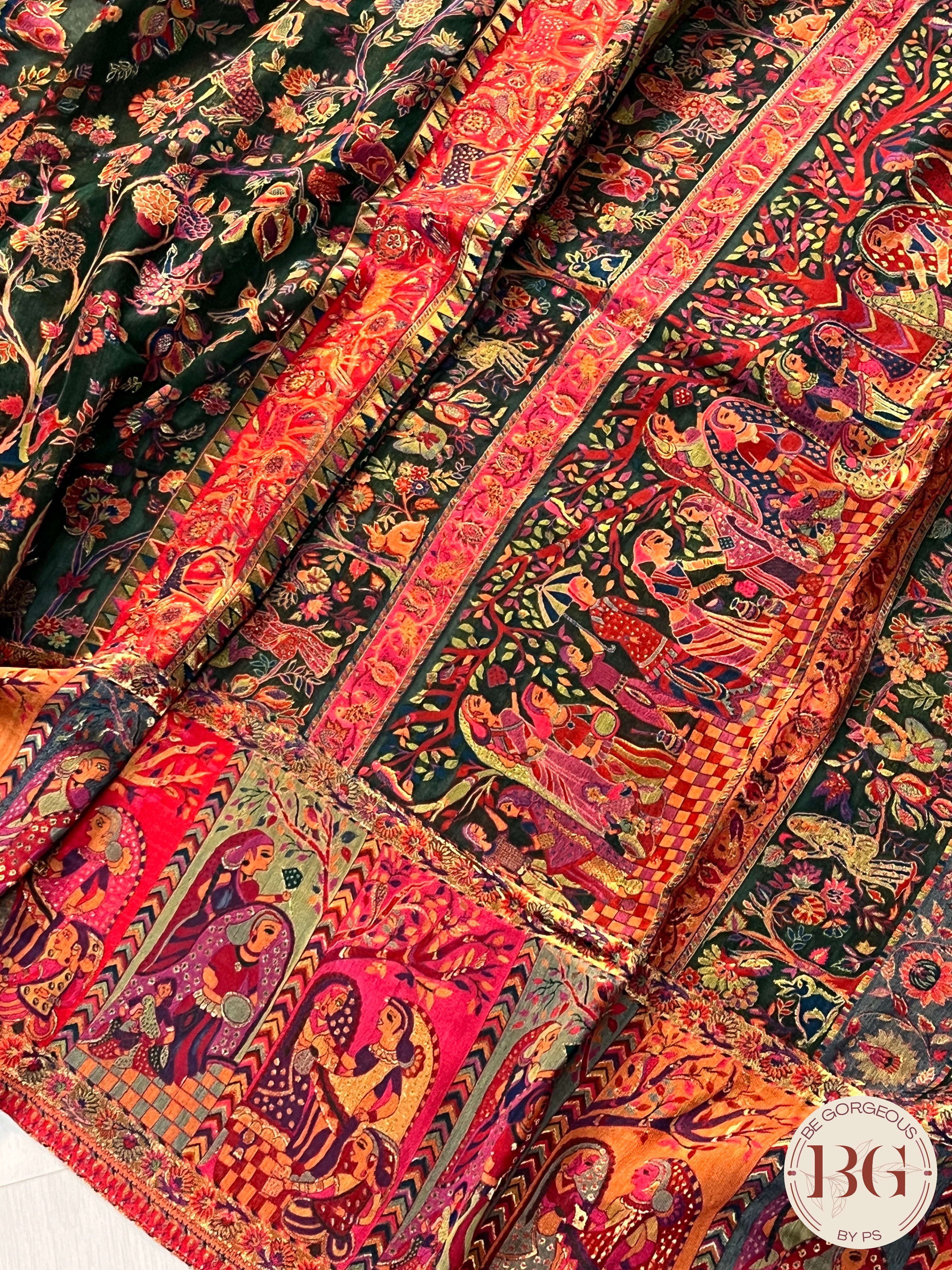 Kani Kashmiri Silk Saree - Bottle green color