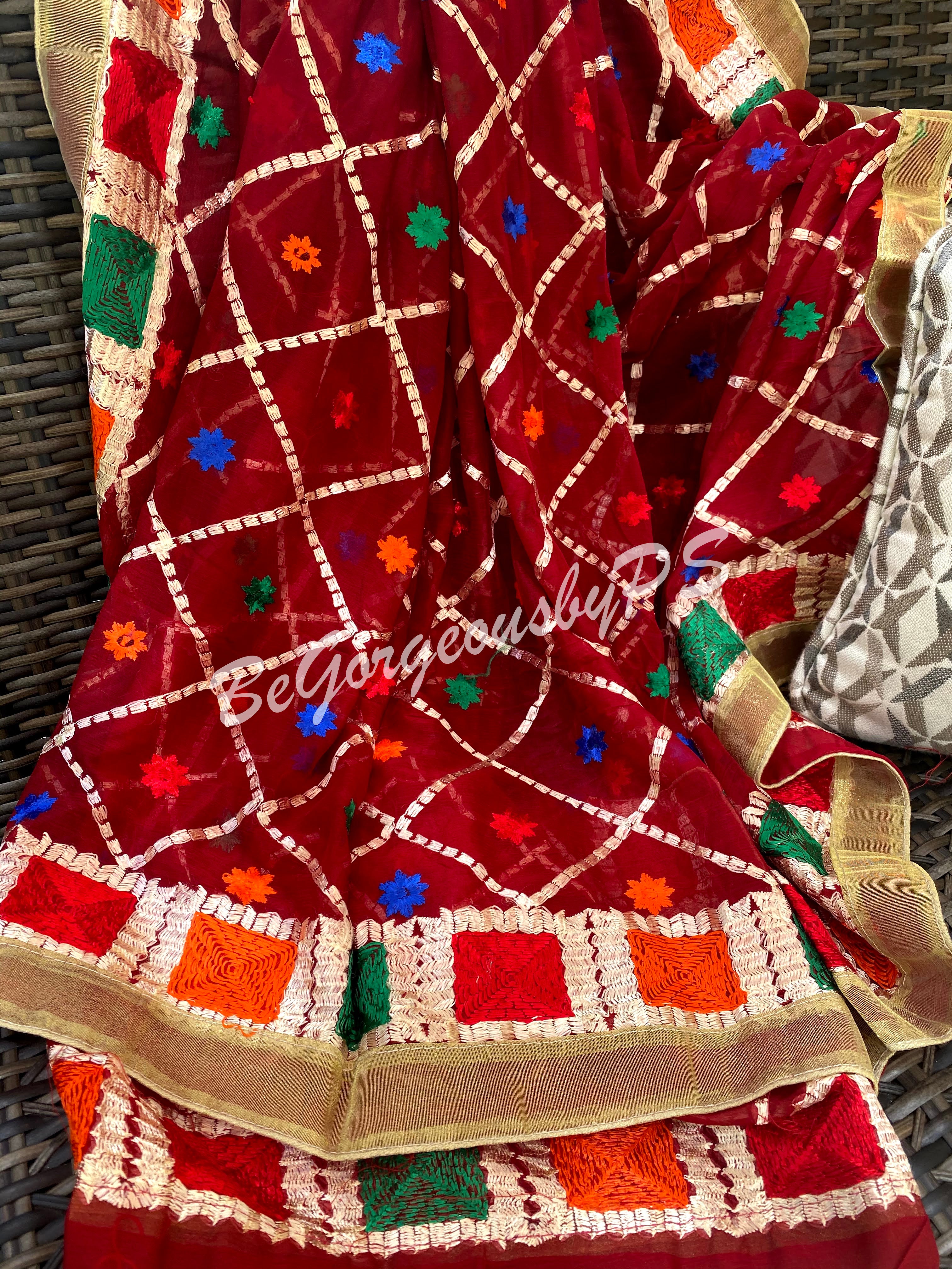 Phulkari Mini buti maroon