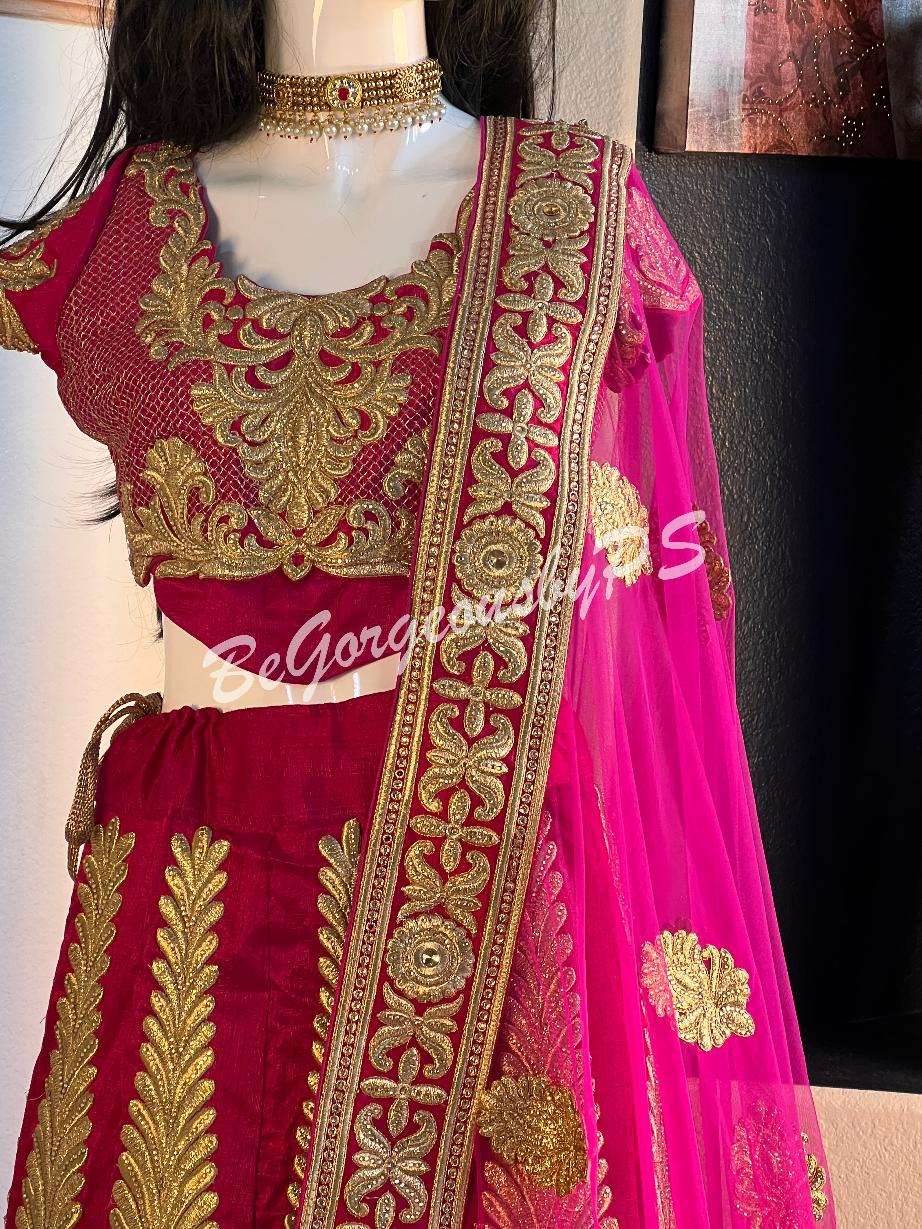 Megenta Color Lehenga with gold work