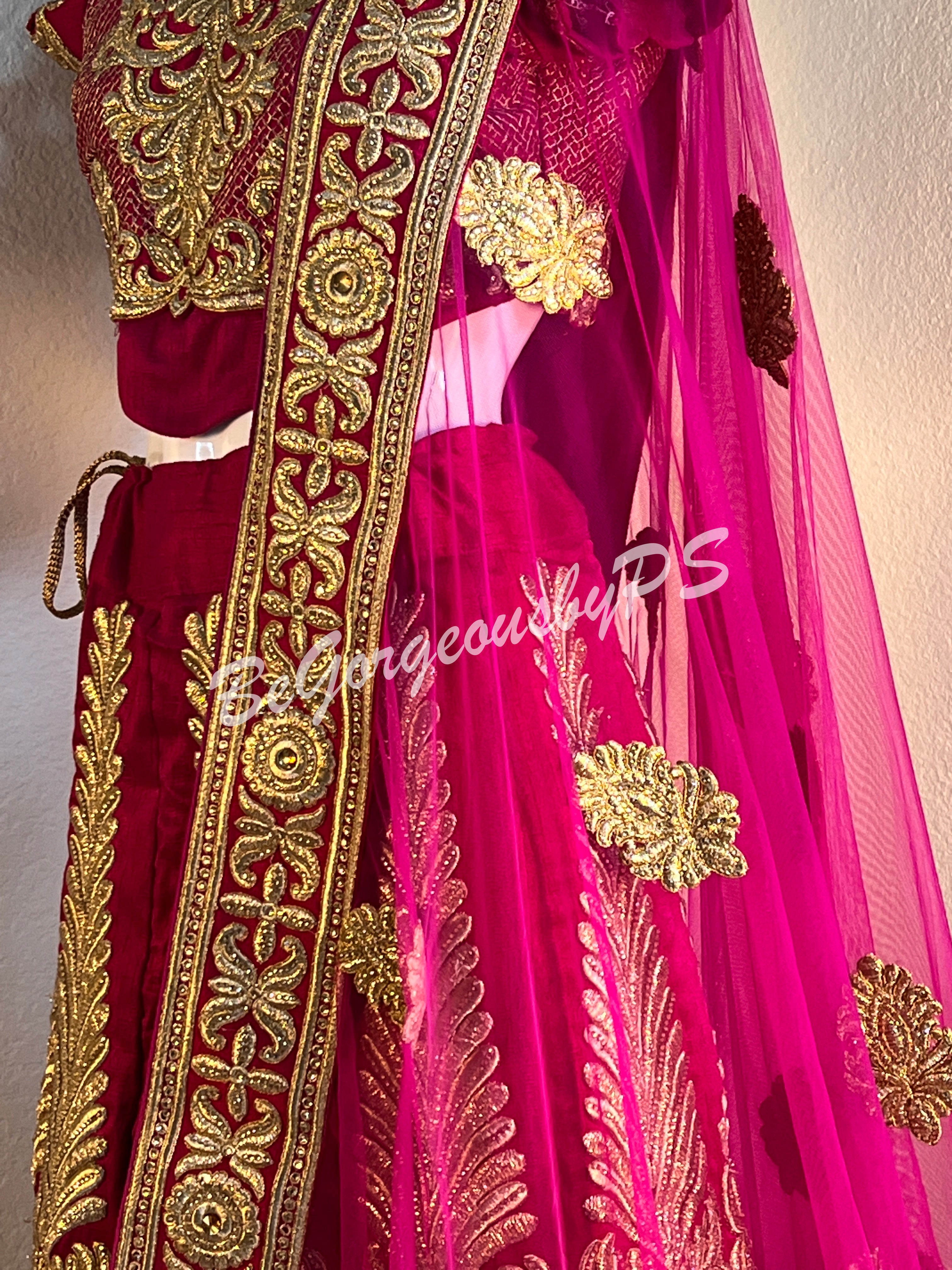 Megenta Color Lehenga with gold work